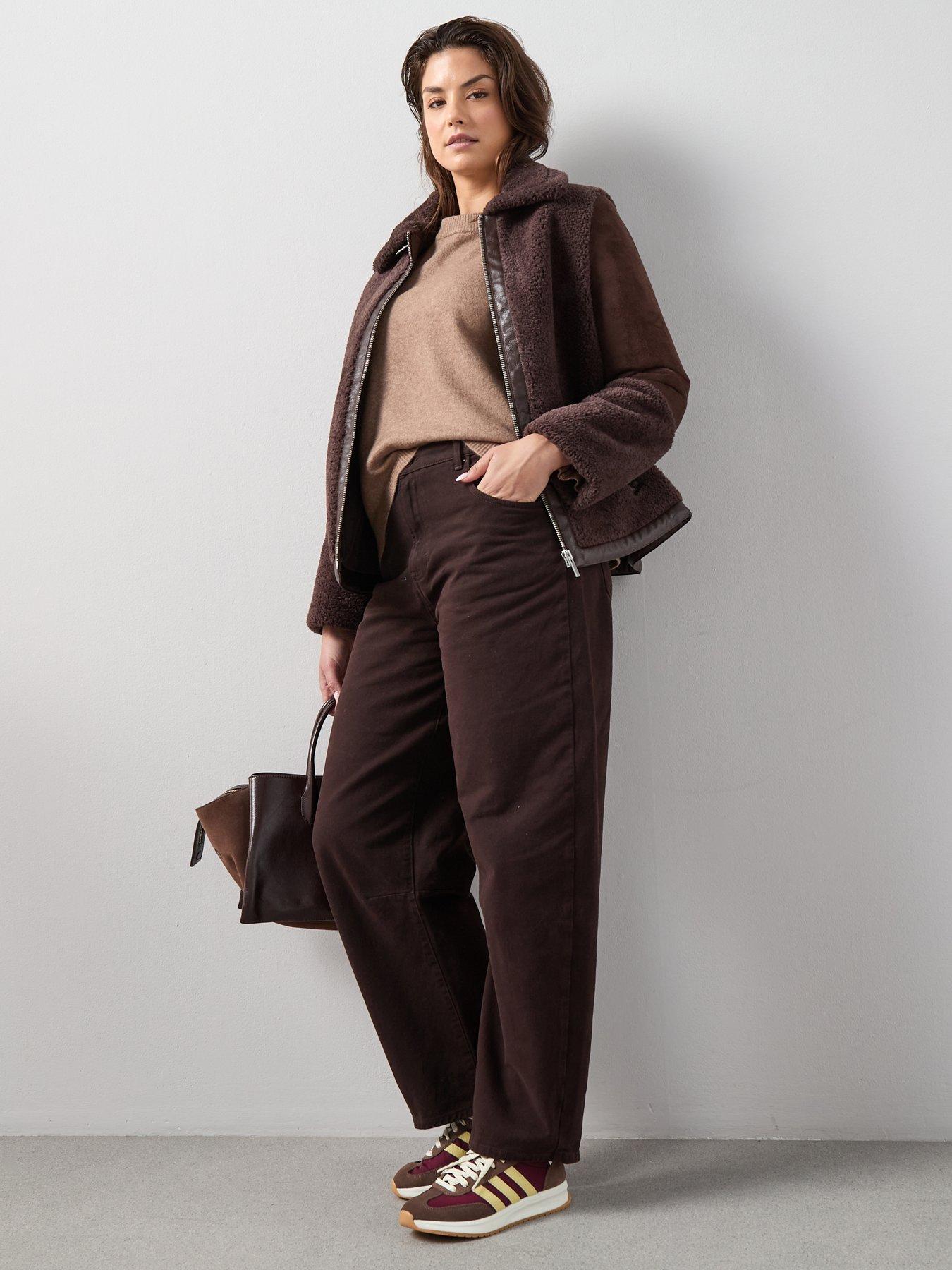 Image 3 of 6 of The Very Collection Curve Faux Fur Aviator Jacket - Dark Brown
