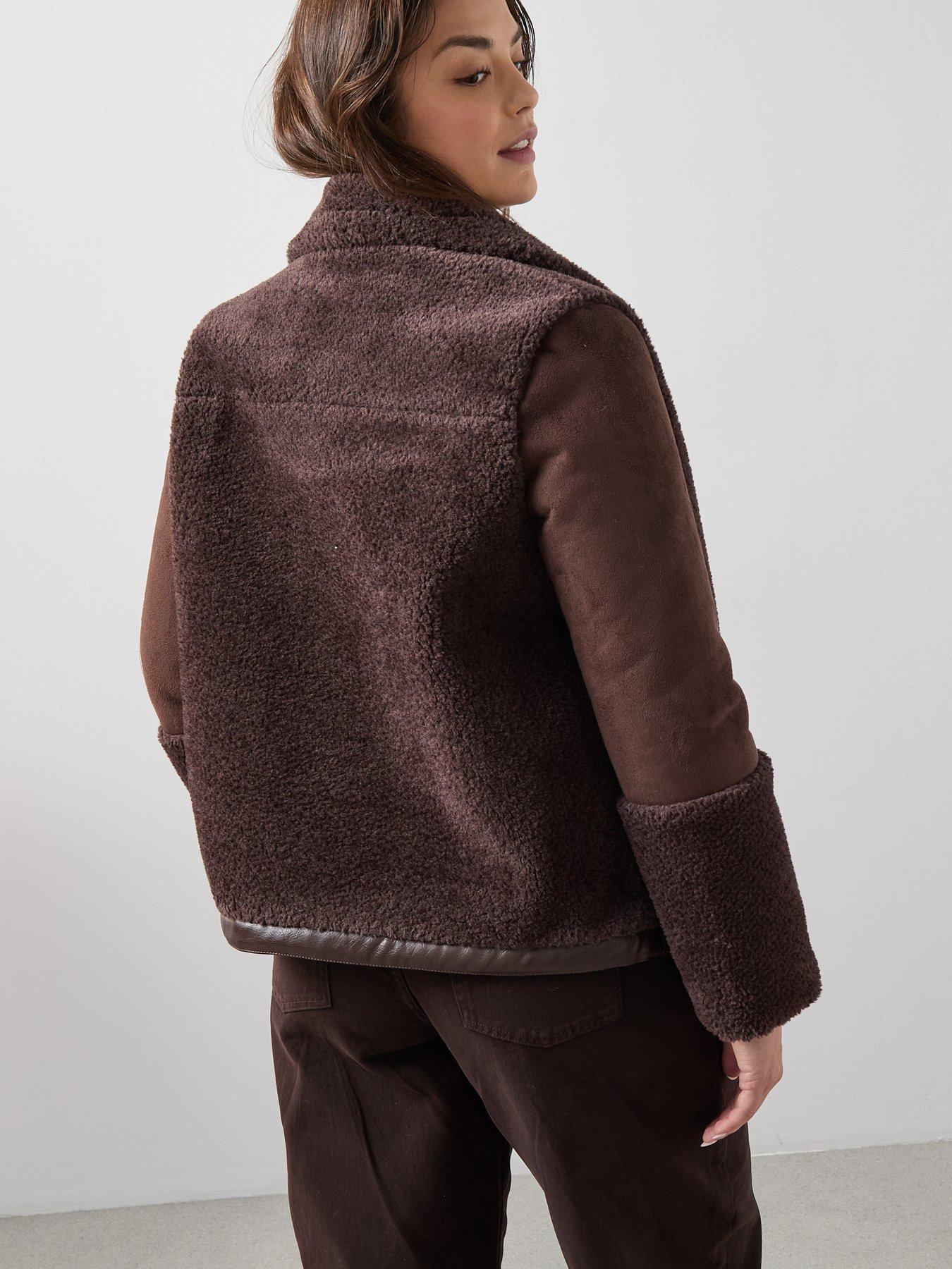 Image 6 of 6 of The Very Collection Curve Faux Fur Aviator Jacket - Dark Brown