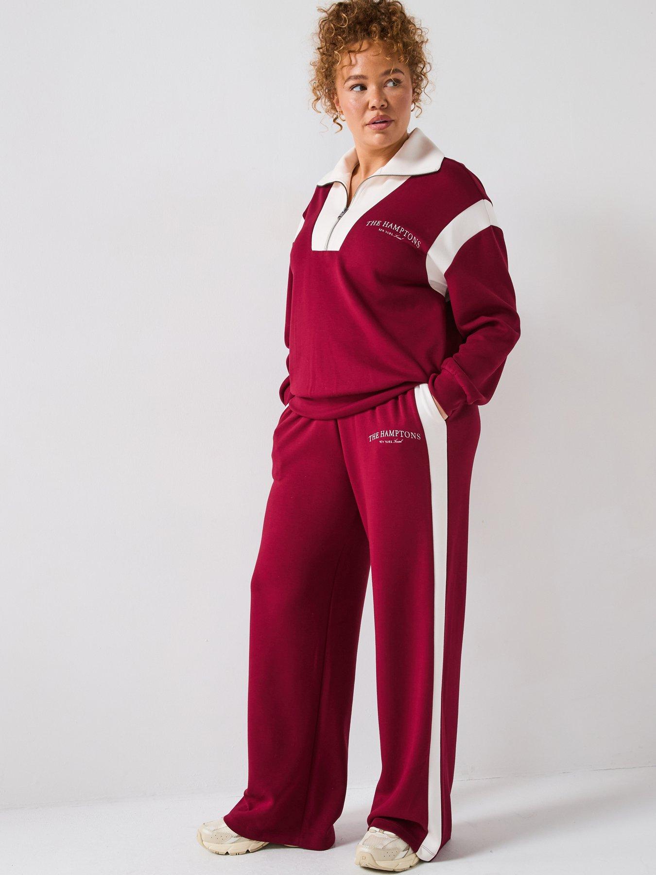 V by Very Curve Side Stripe Wide Leg Joggers - Red