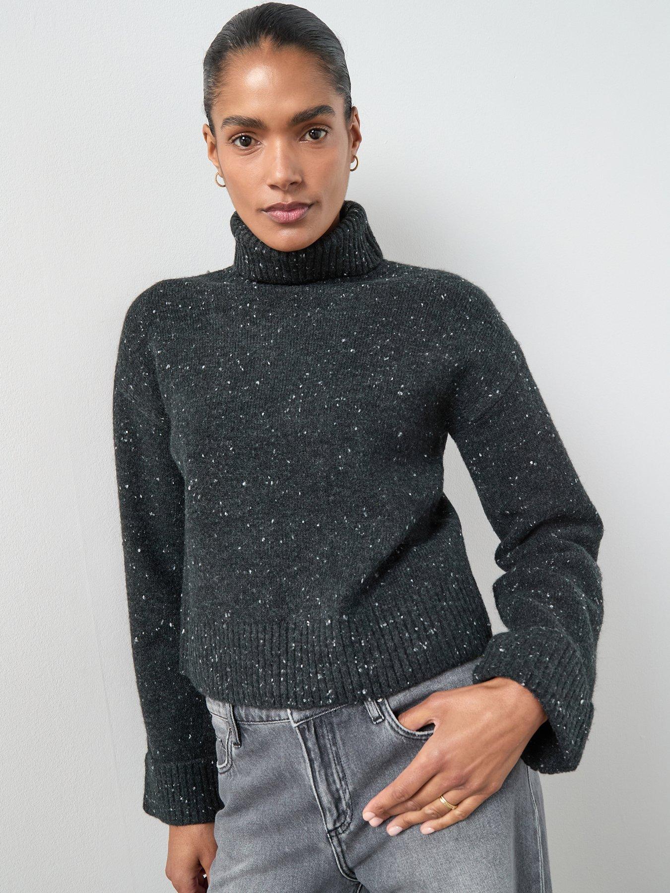 front image of the-very-collection-roll-neck-turn-up-cuff-jumper-salt-amp-peppernbspblack