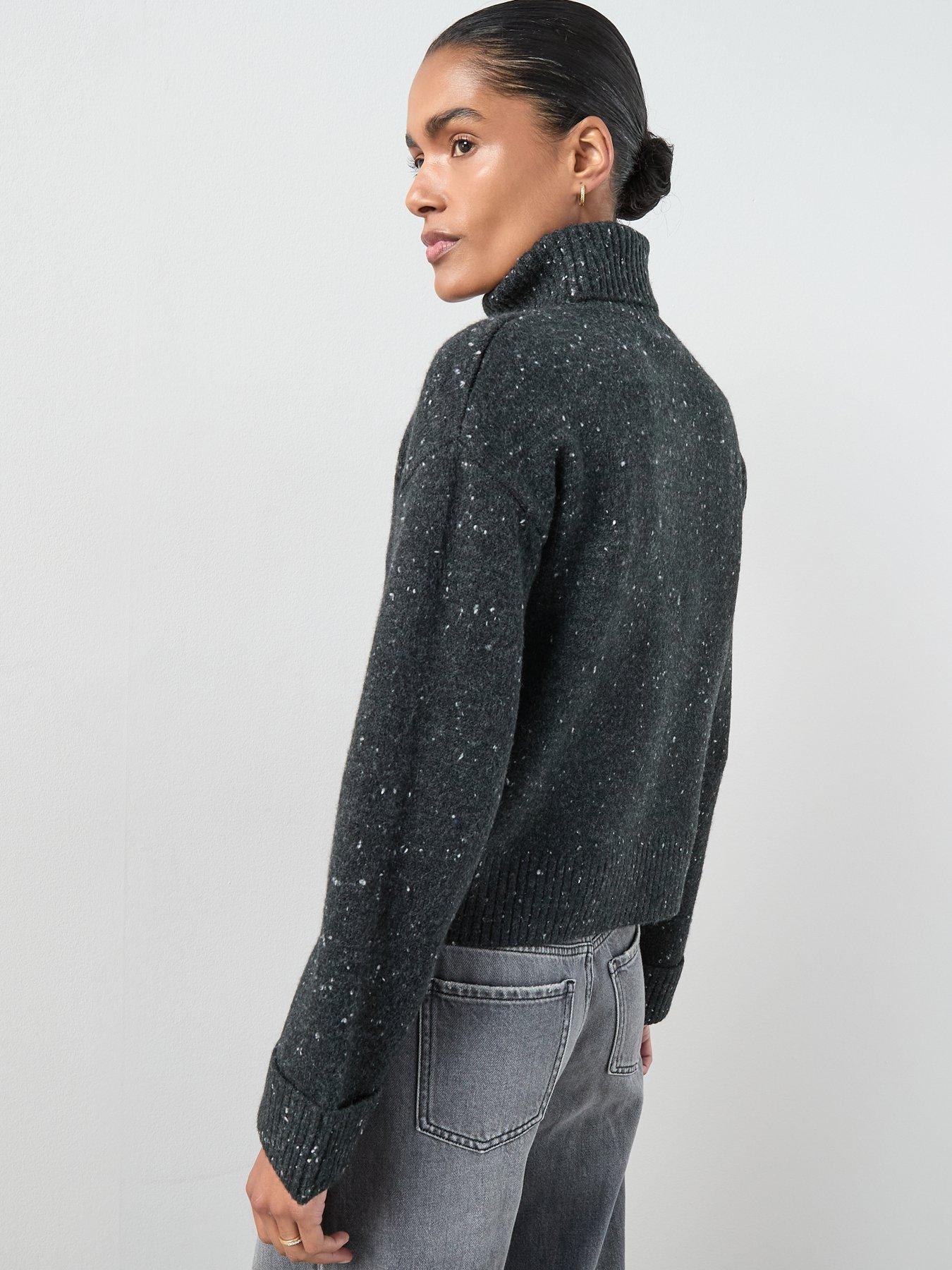 stillFront image of the-very-collection-roll-neck-turn-up-cuff-jumper-salt-amp-peppernbspblack