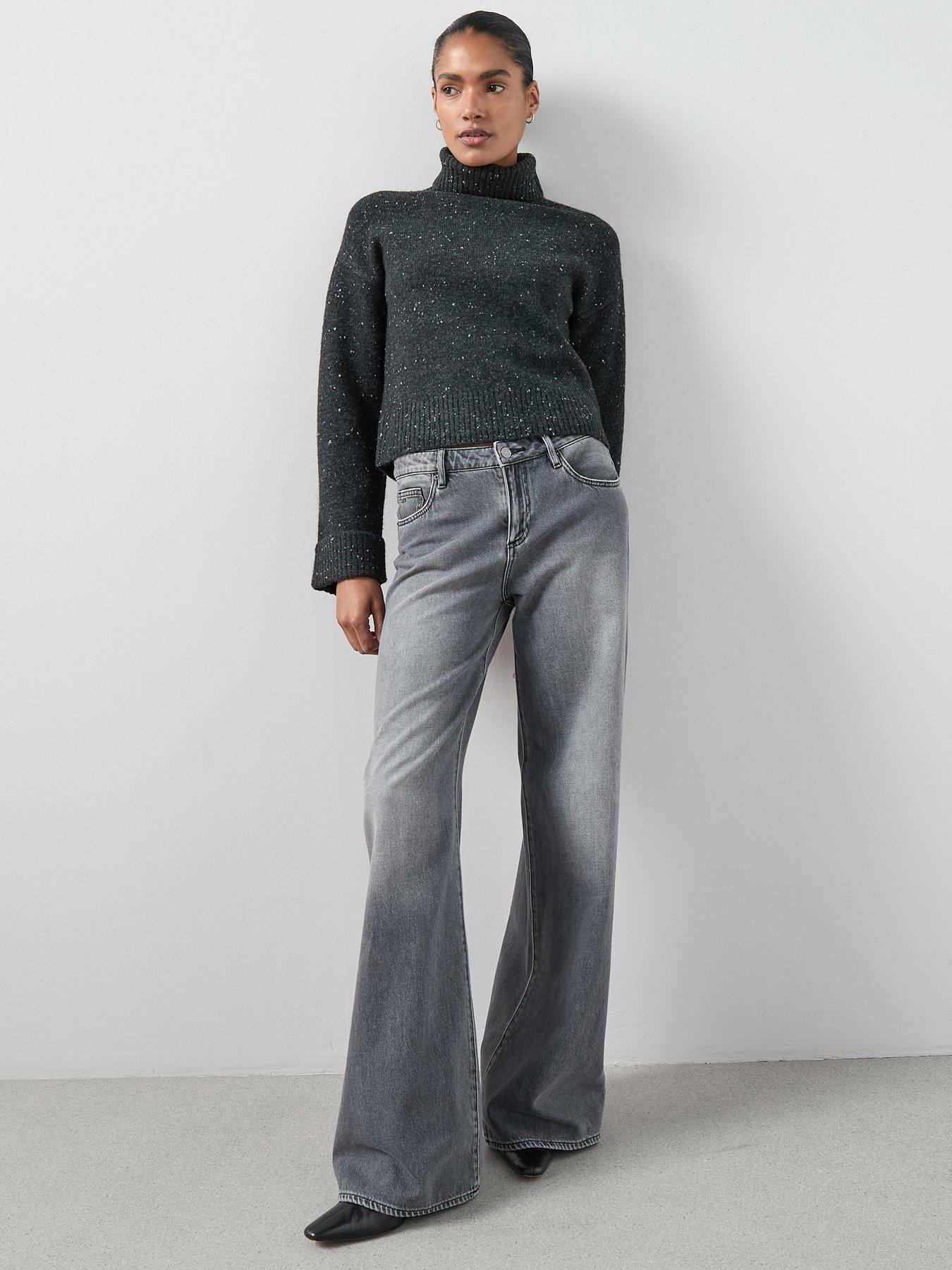  image of the-very-collection-roll-neck-turn-up-cuff-jumper-salt-amp-peppernbspblack