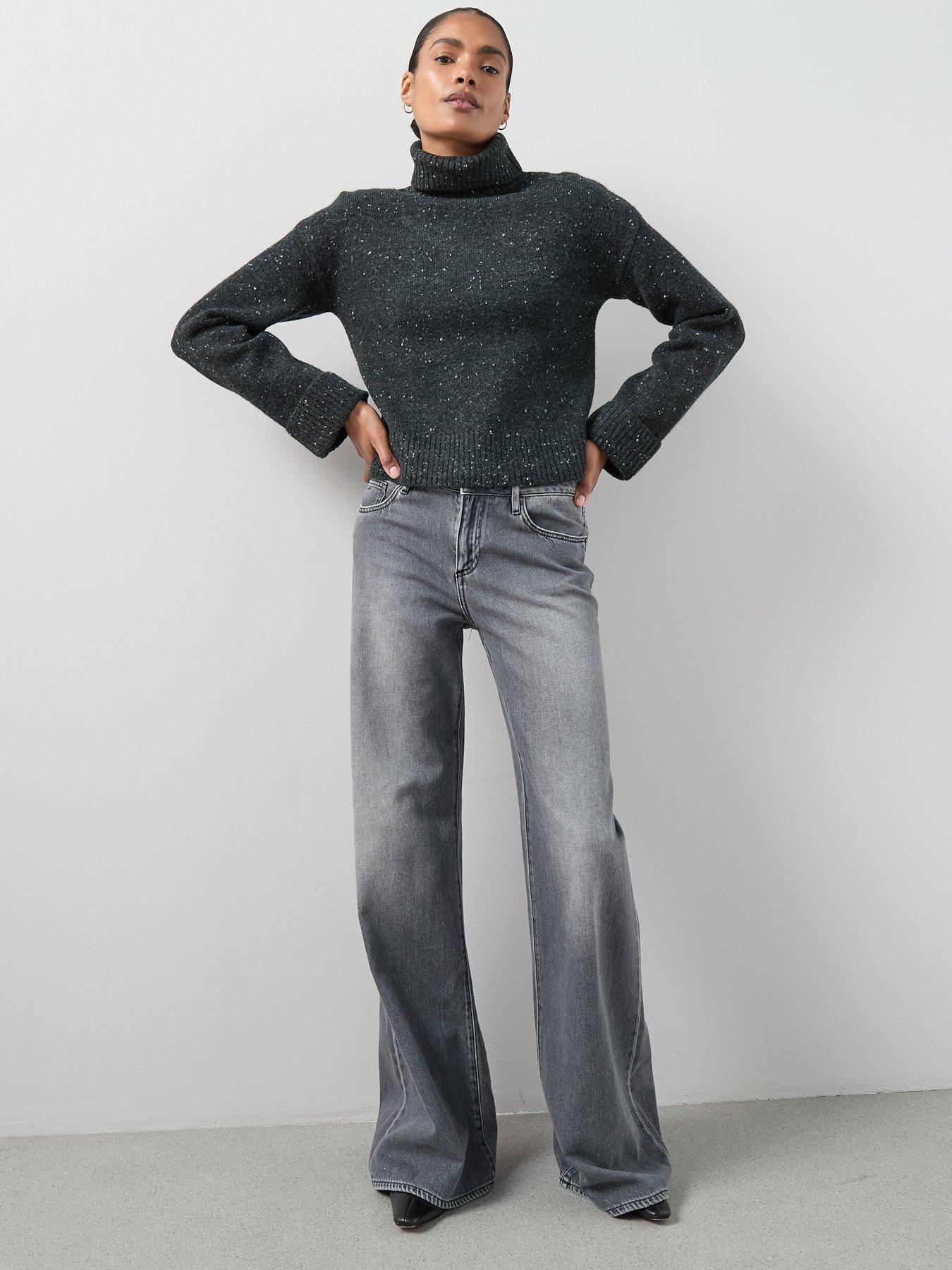  image of the-very-collection-roll-neck-turn-up-cuff-jumper-salt-amp-peppernbspblack