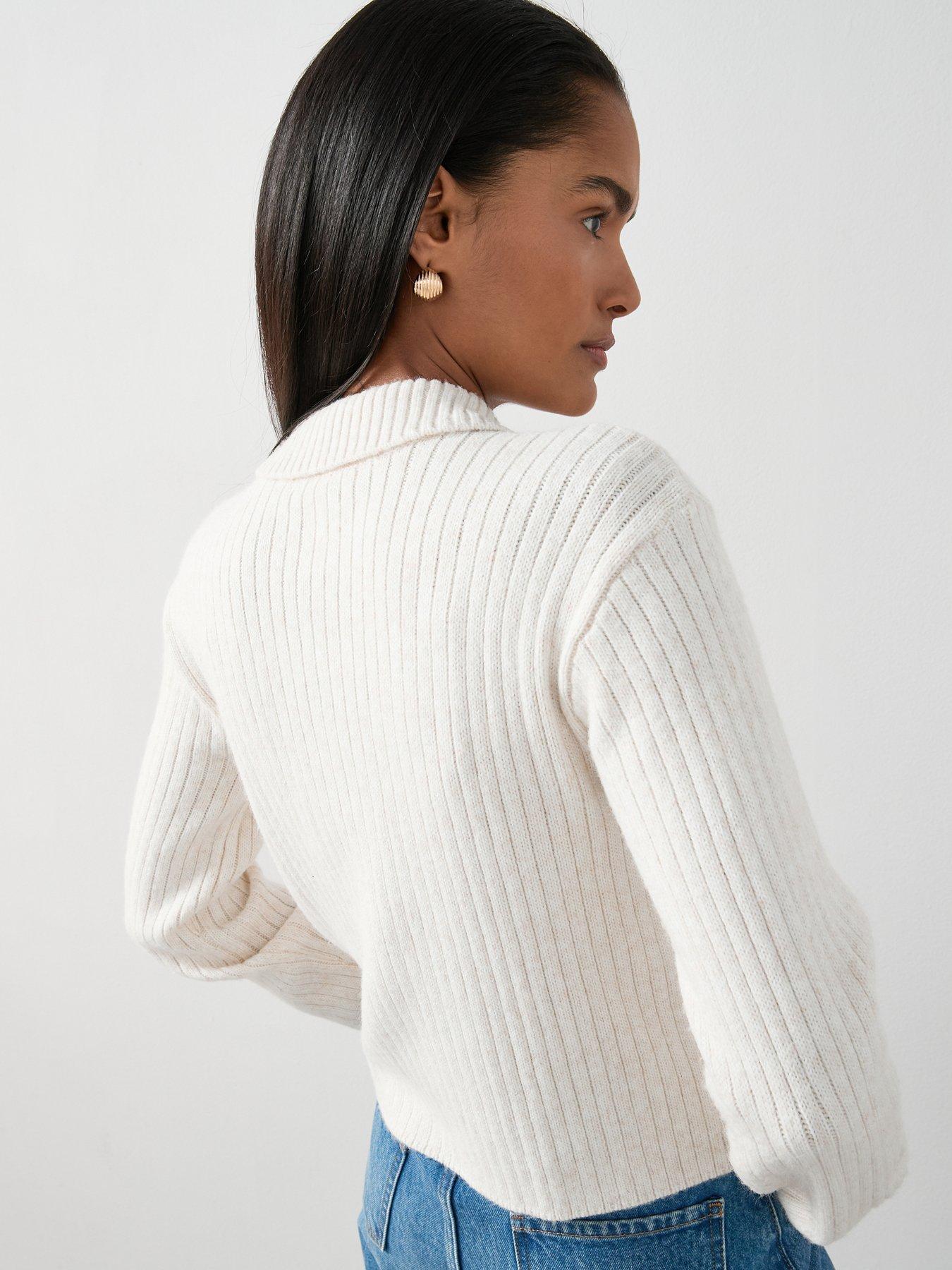 Image 2 of 7 of The Very Collection Timeless Yarn Zip Through Ribbed Cardigan - Neutral