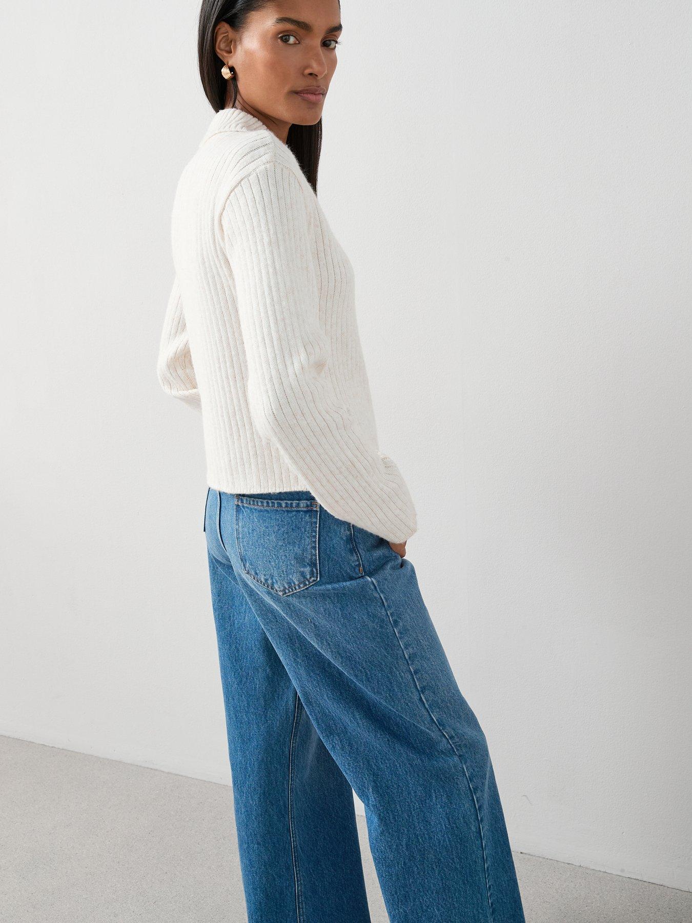 Image 6 of 7 of The Very Collection Timeless Yarn Zip Through Ribbed Cardigan - Neutral