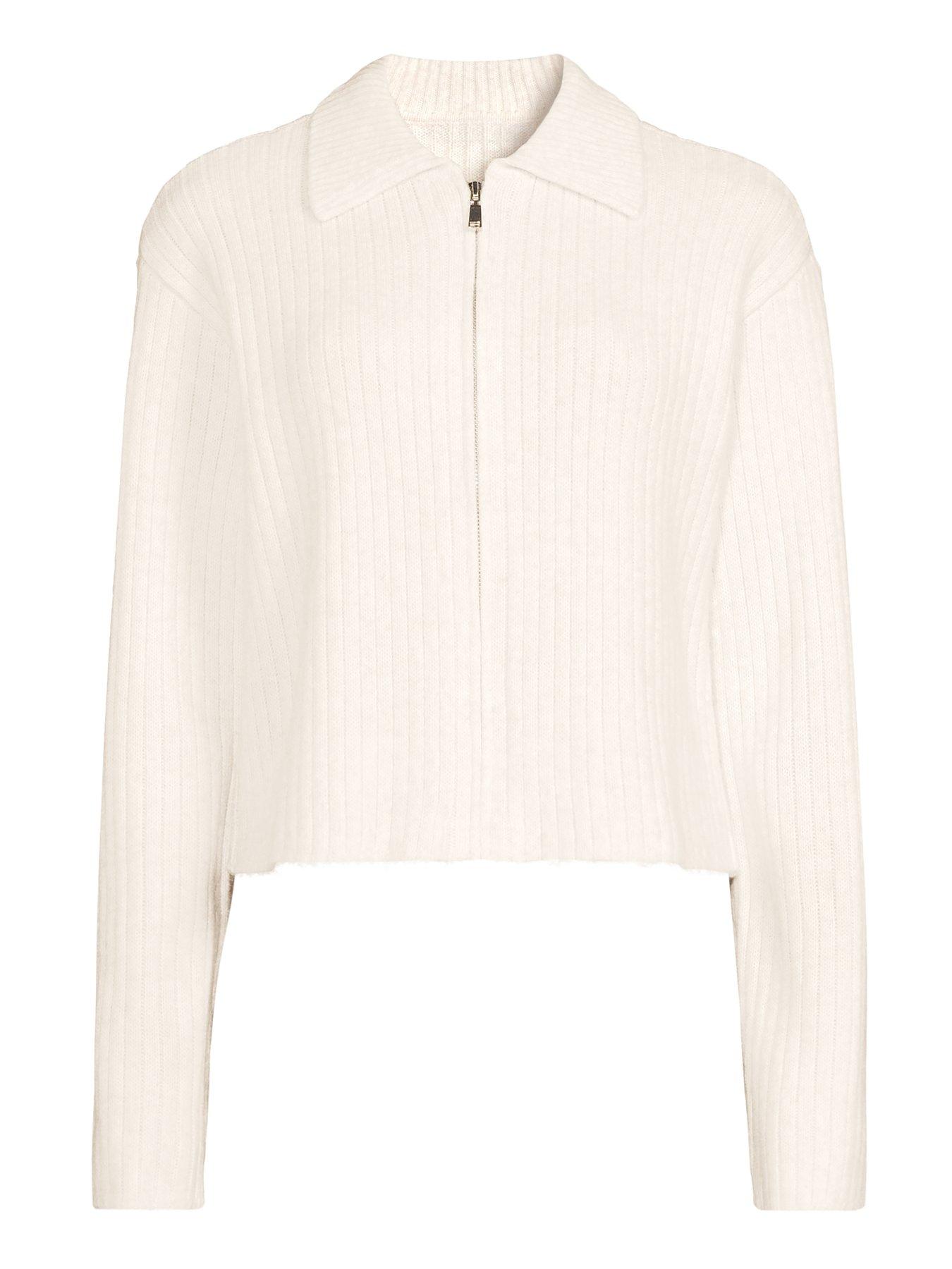 Image 7 of 7 of The Very Collection Timeless Yarn Zip Through Ribbed Cardigan - Neutral