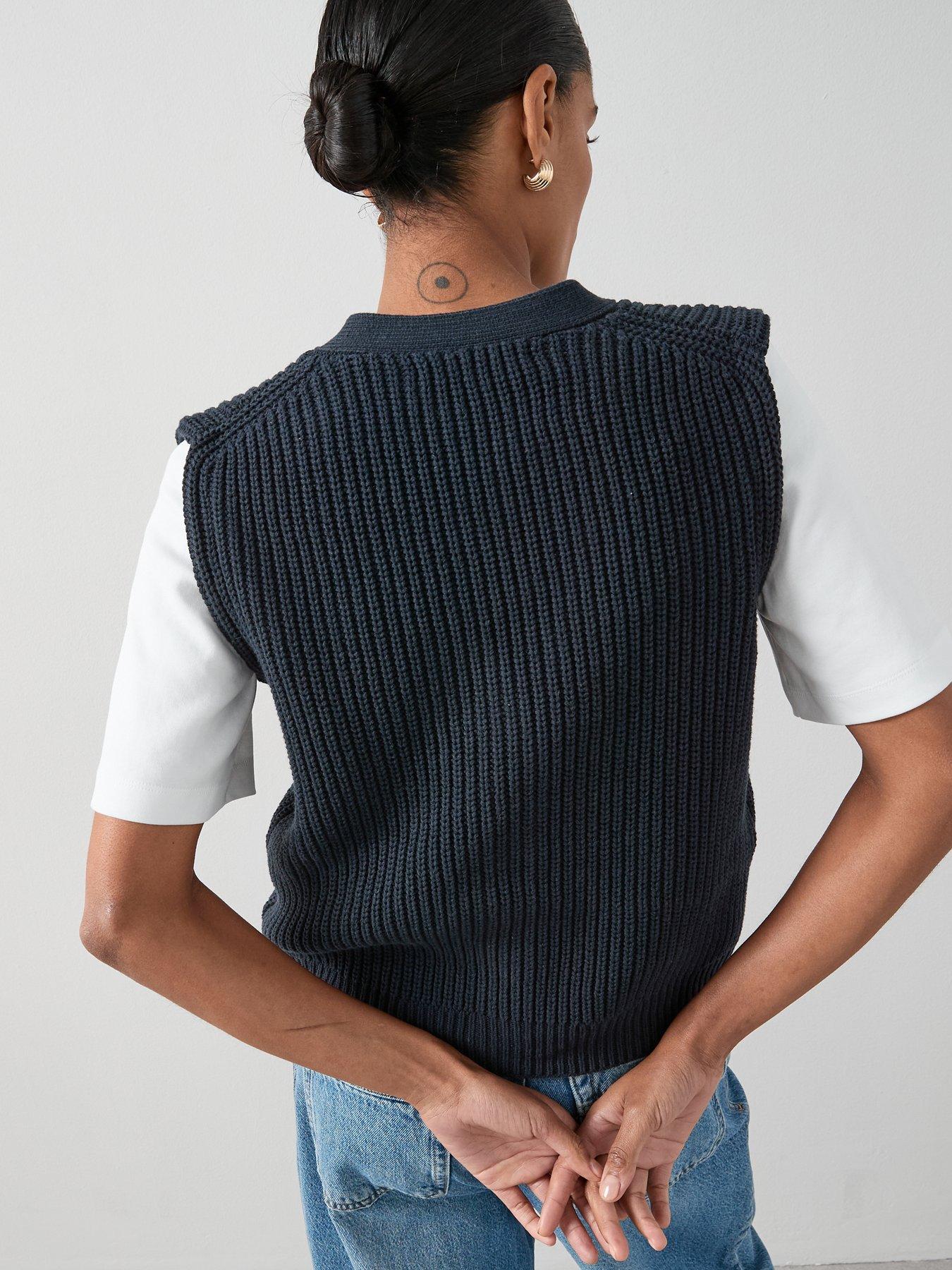 Image 2 of 6 of The Very Collection Cotton Rich Neck Knitted Buttoned Tank Top - Blue