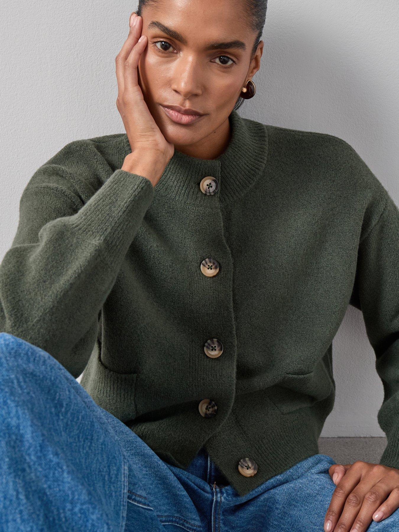 undefined Style Yarn Crew Neck Cardigan With Wool - Green