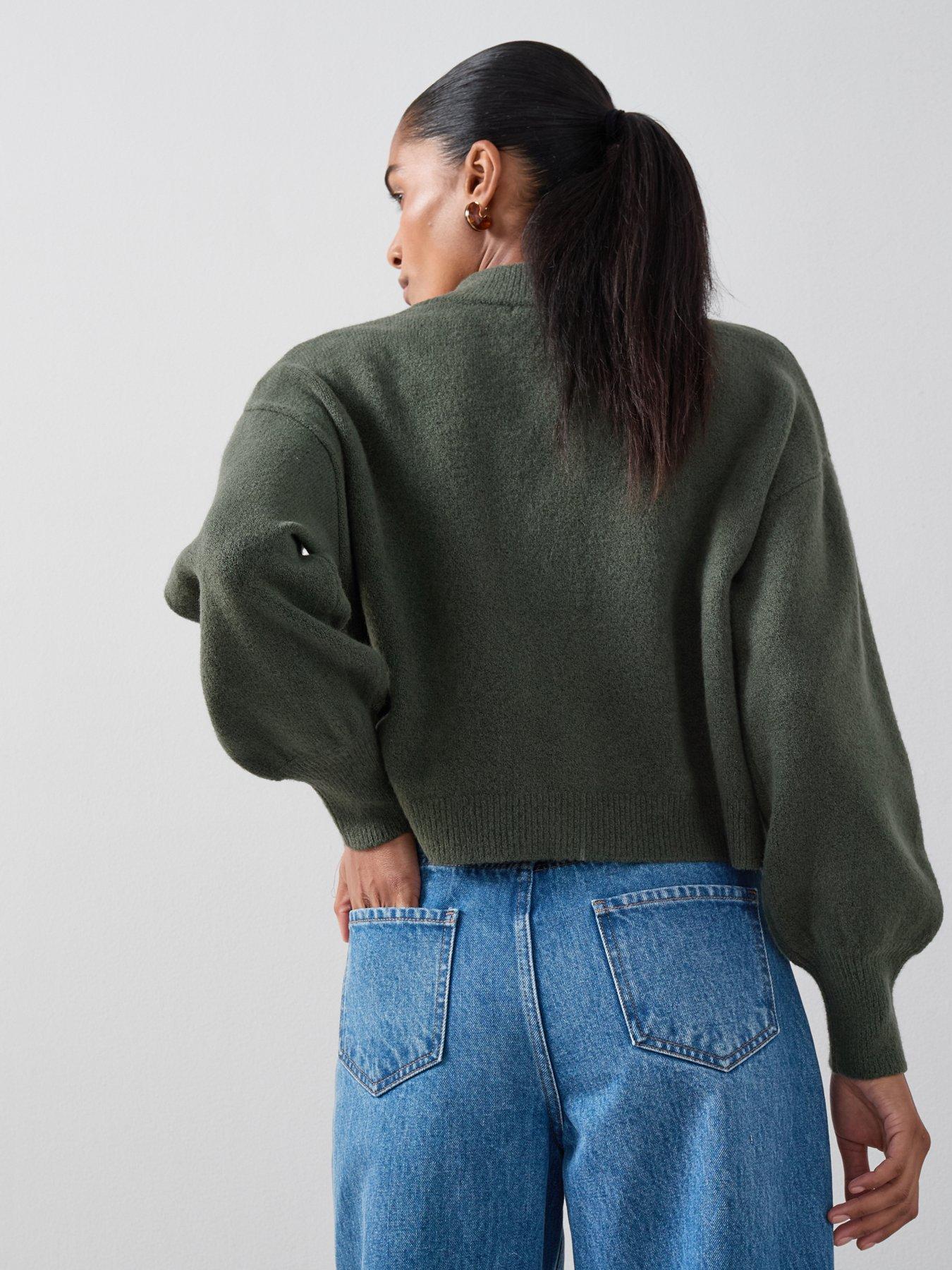Image 2 of 6 of The Very Collection Style Yarn Crew Neck Cardigan With Wool - Green