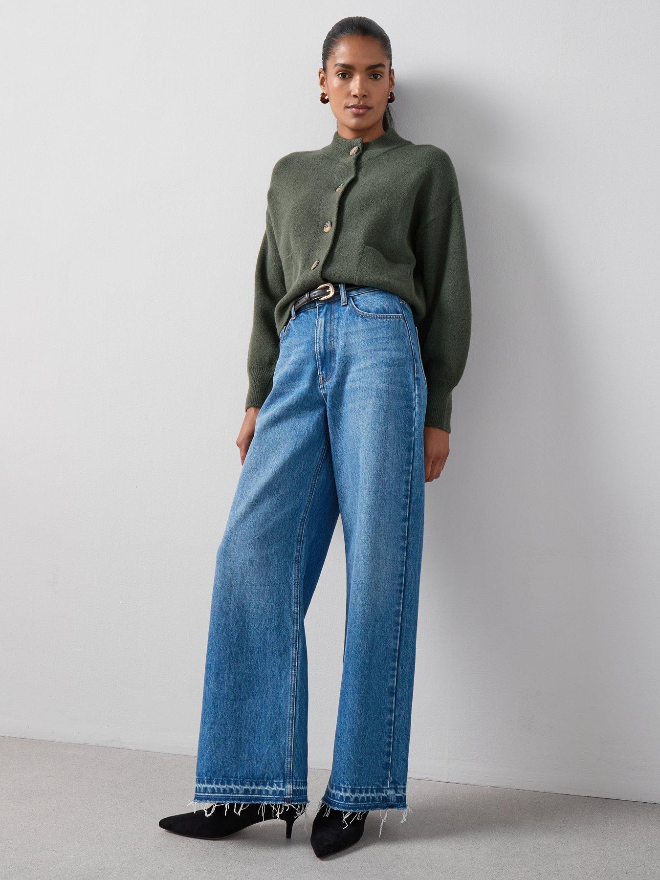 Image 3 of 6 of The Very Collection Style Yarn Crew Neck Cardigan With Wool - Green
