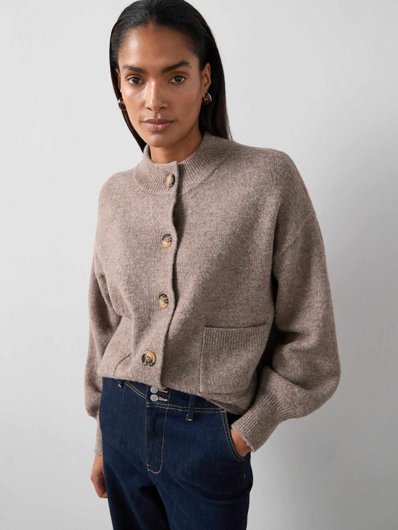 undefined Style Yarn Crew Neck Cardigan With Wool - Brown
