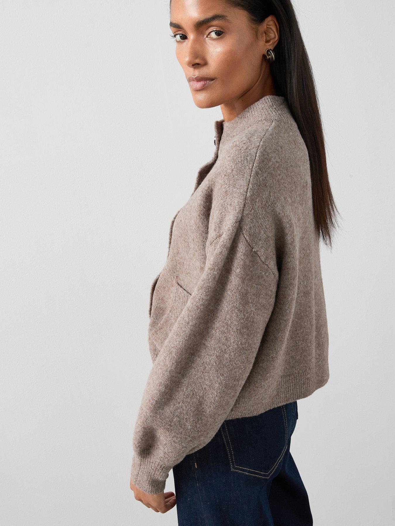 Image 2 of 7 of The Very Collection Style Yarn Crew Neck Cardigan With Wool - Brown