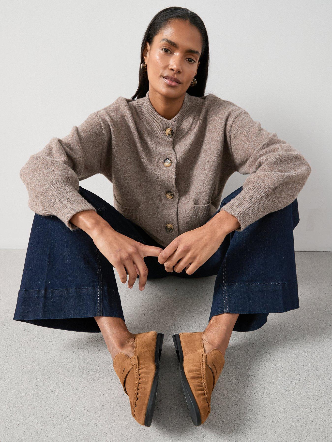 Image 4 of 7 of The Very Collection Style Yarn Crew Neck Cardigan With Wool - Brown