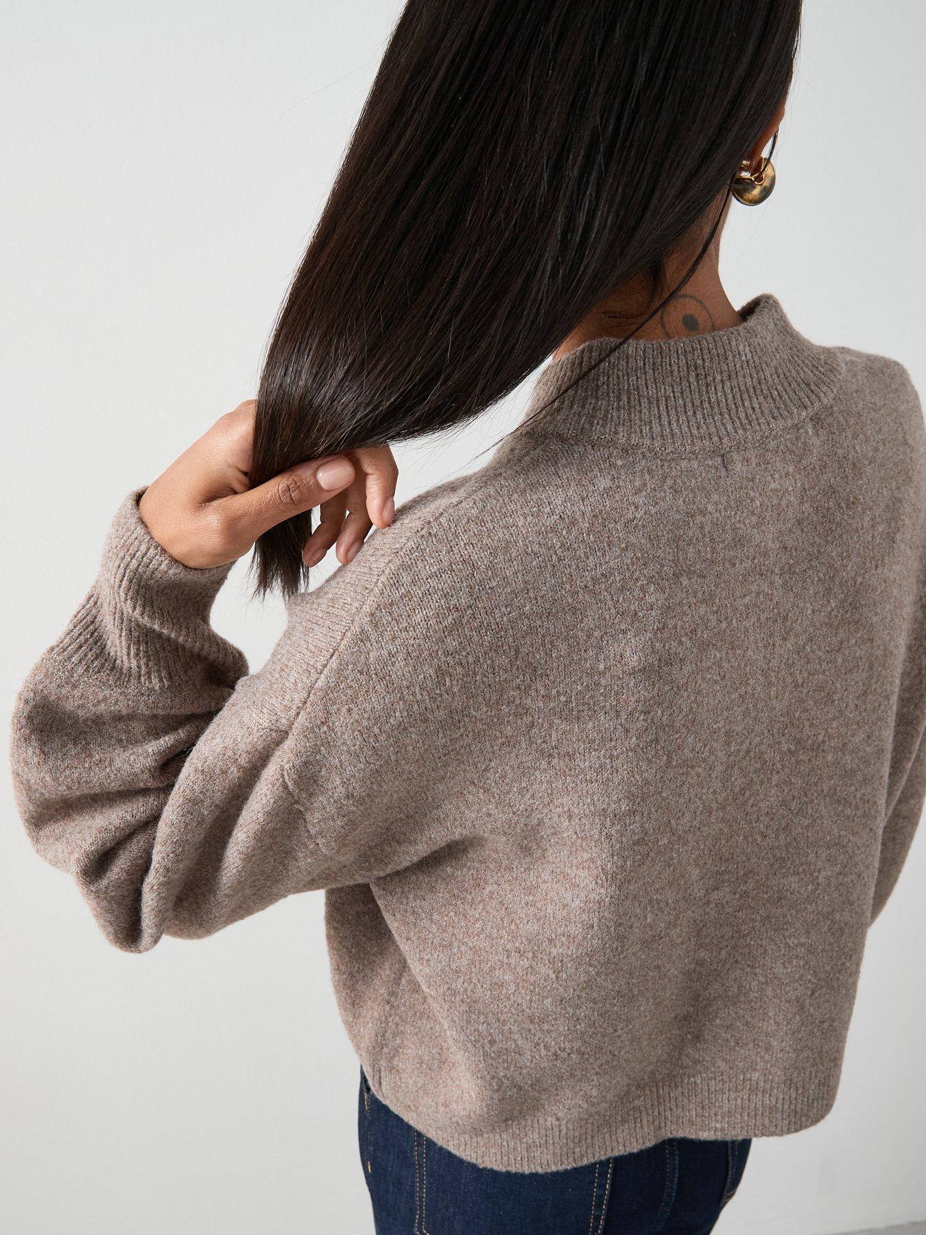 Image 5 of 7 of The Very Collection Style Yarn Crew Neck Cardigan With Wool - Brown