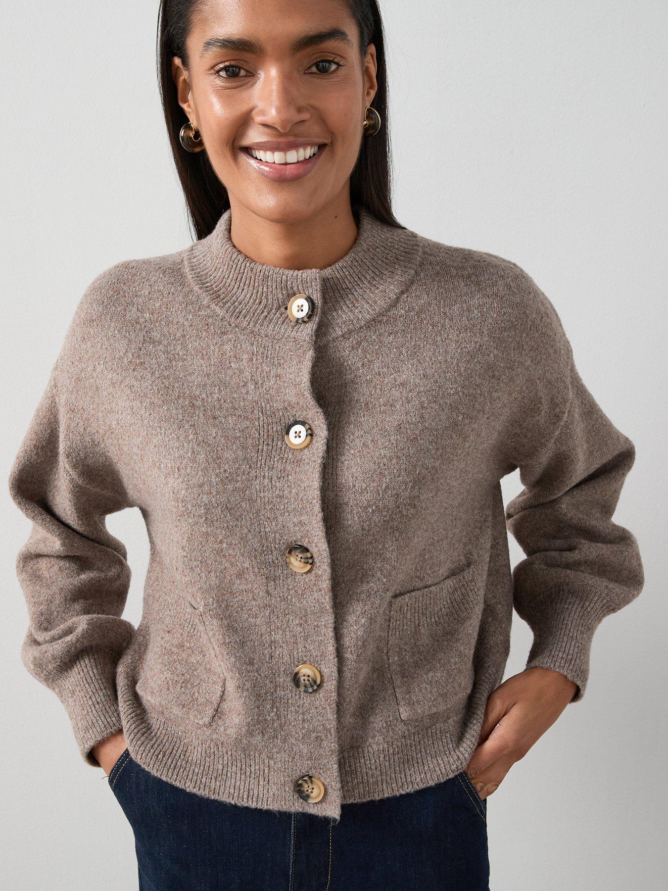 Image 6 of 7 of The Very Collection Style Yarn Crew Neck Cardigan With Wool - Brown