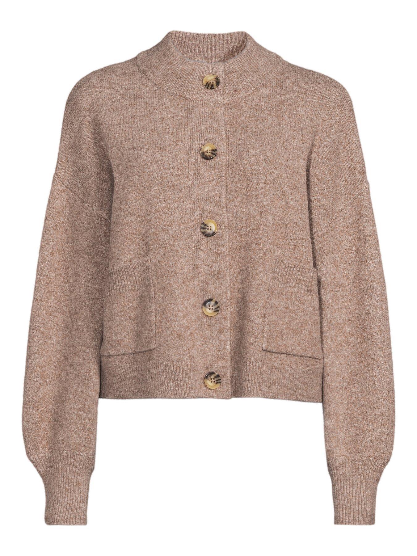 Image 7 of 7 of The Very Collection Style Yarn Crew Neck Cardigan With Wool - Brown