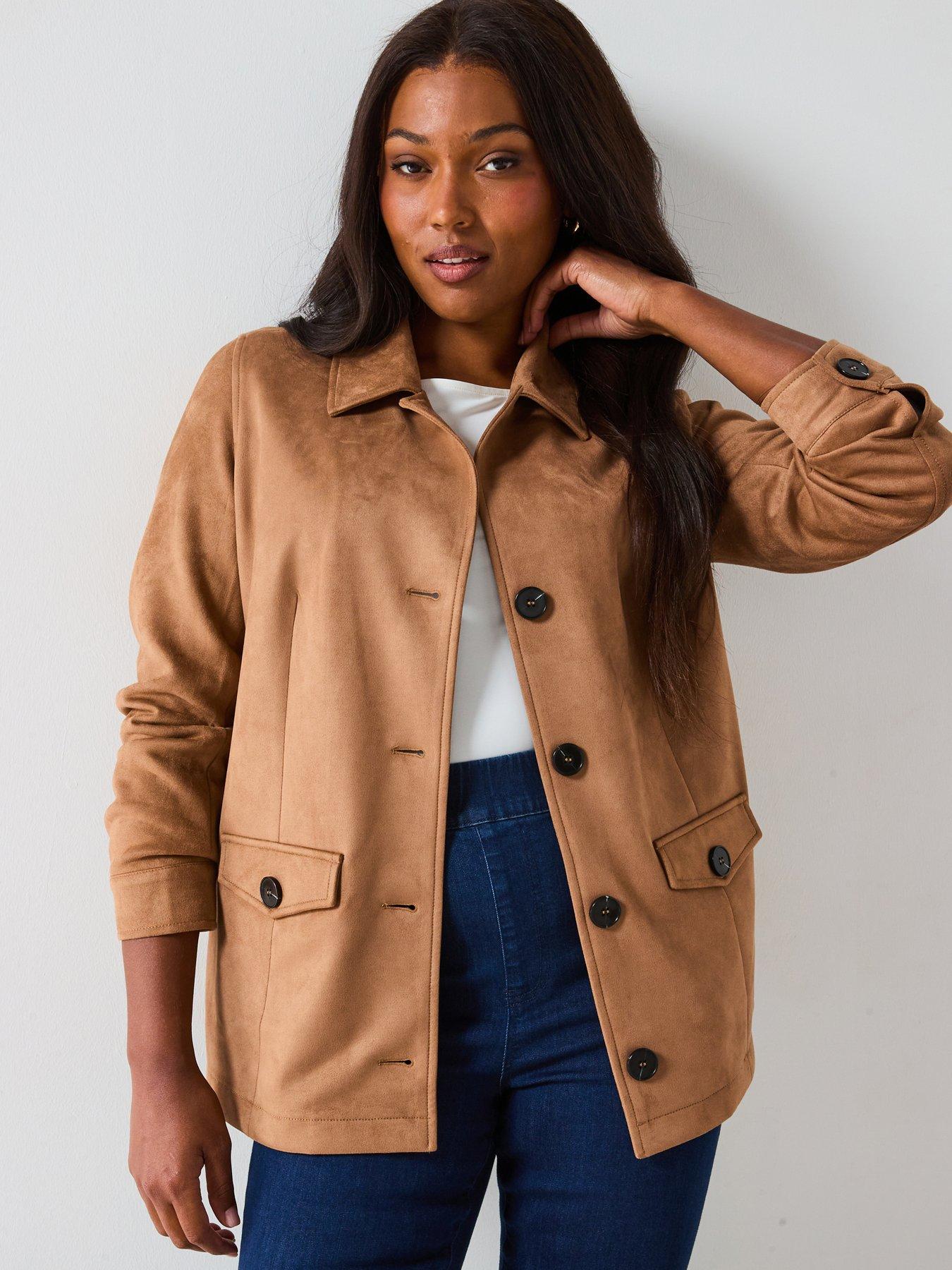 undefined Faux Suede Longline Jacket - Beige