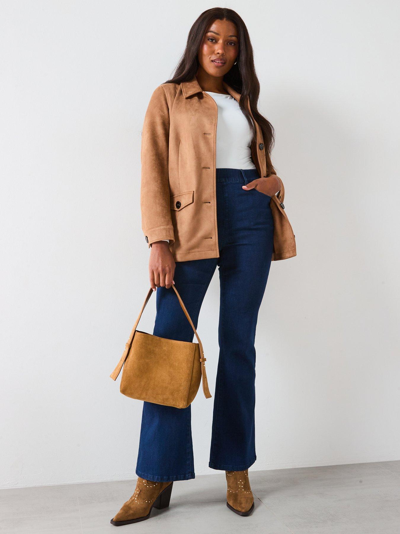 Image 3 of 6 of V by Very Curve Faux Suede Longline Jacket - Beige