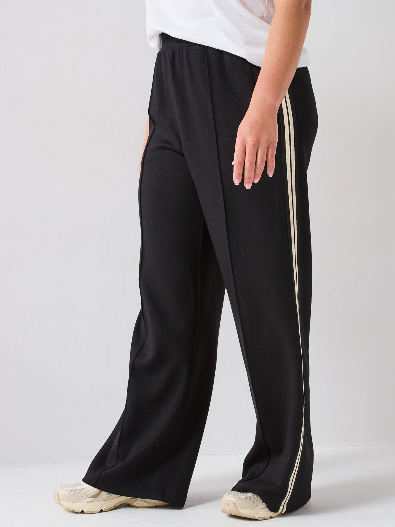undefined Side Stripe Wide Leg Trousers - Black