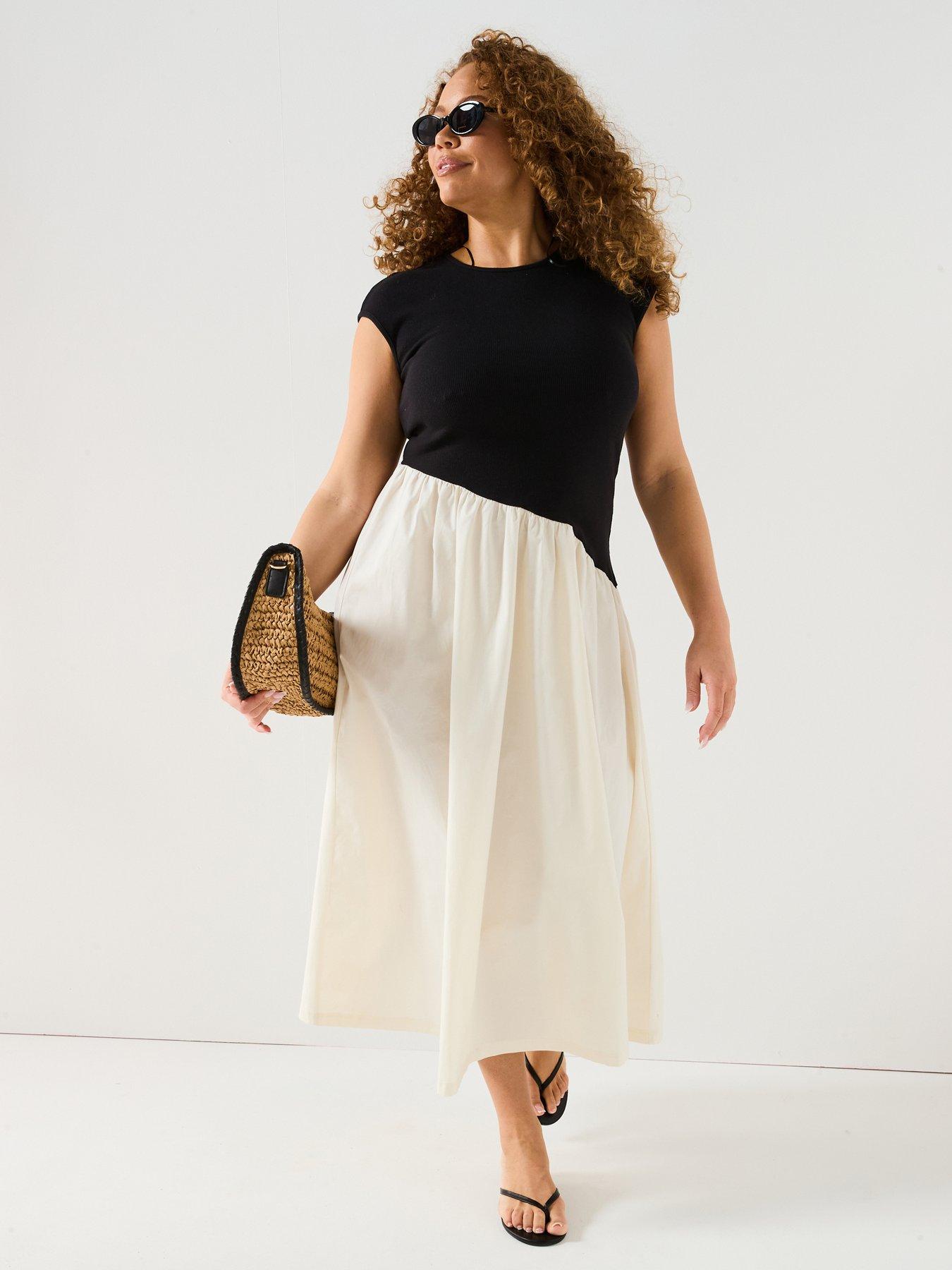 Image 1 of 5 of V by Very Curve 2 In 1 Cotton Skirt Midi Dress - Multi
