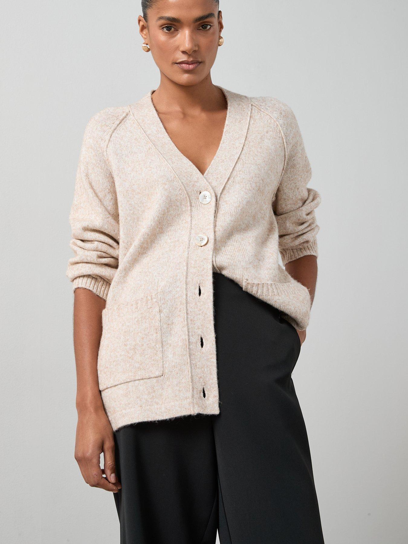 Image 4 of 7 of The Very Collection Timeless Yarn Relaxed Seam Detail Cardigan - Beige