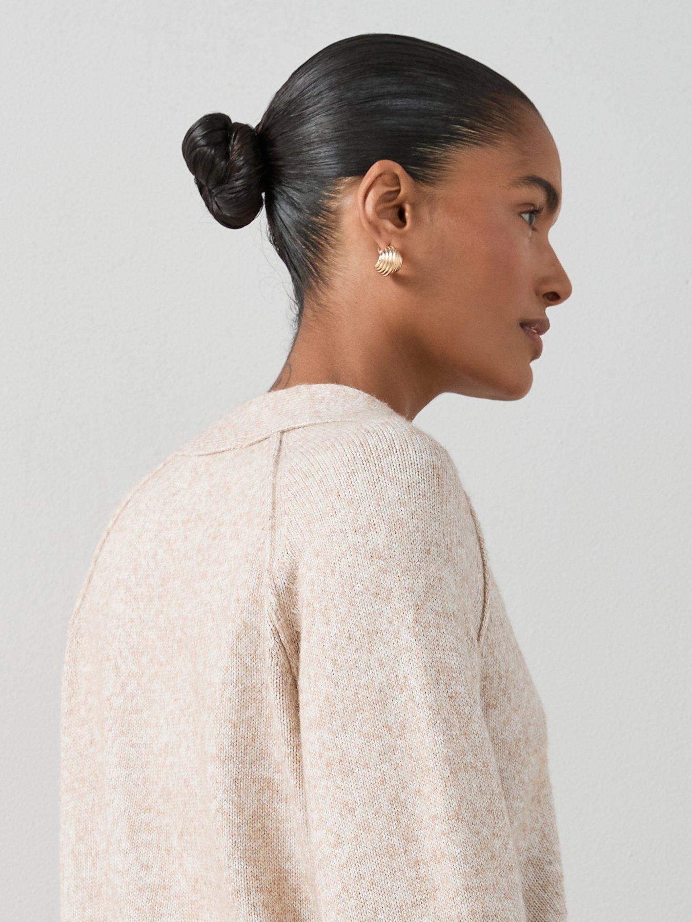 Image 6 of 7 of The Very Collection Timeless Yarn Relaxed Seam Detail Cardigan - Beige