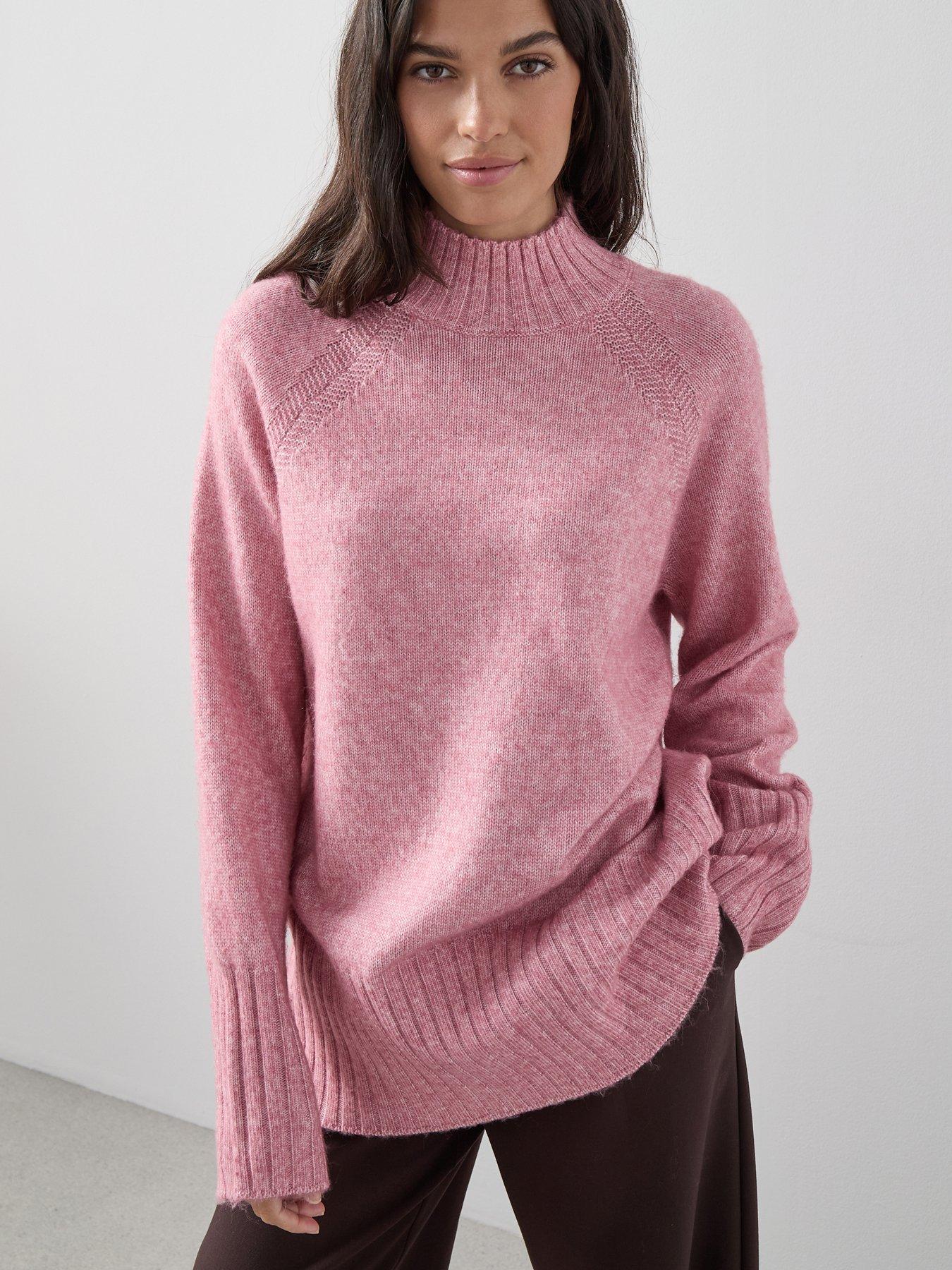 The Very Collection Timeless Yarn Longline Funnel Neck Jumper - Pink