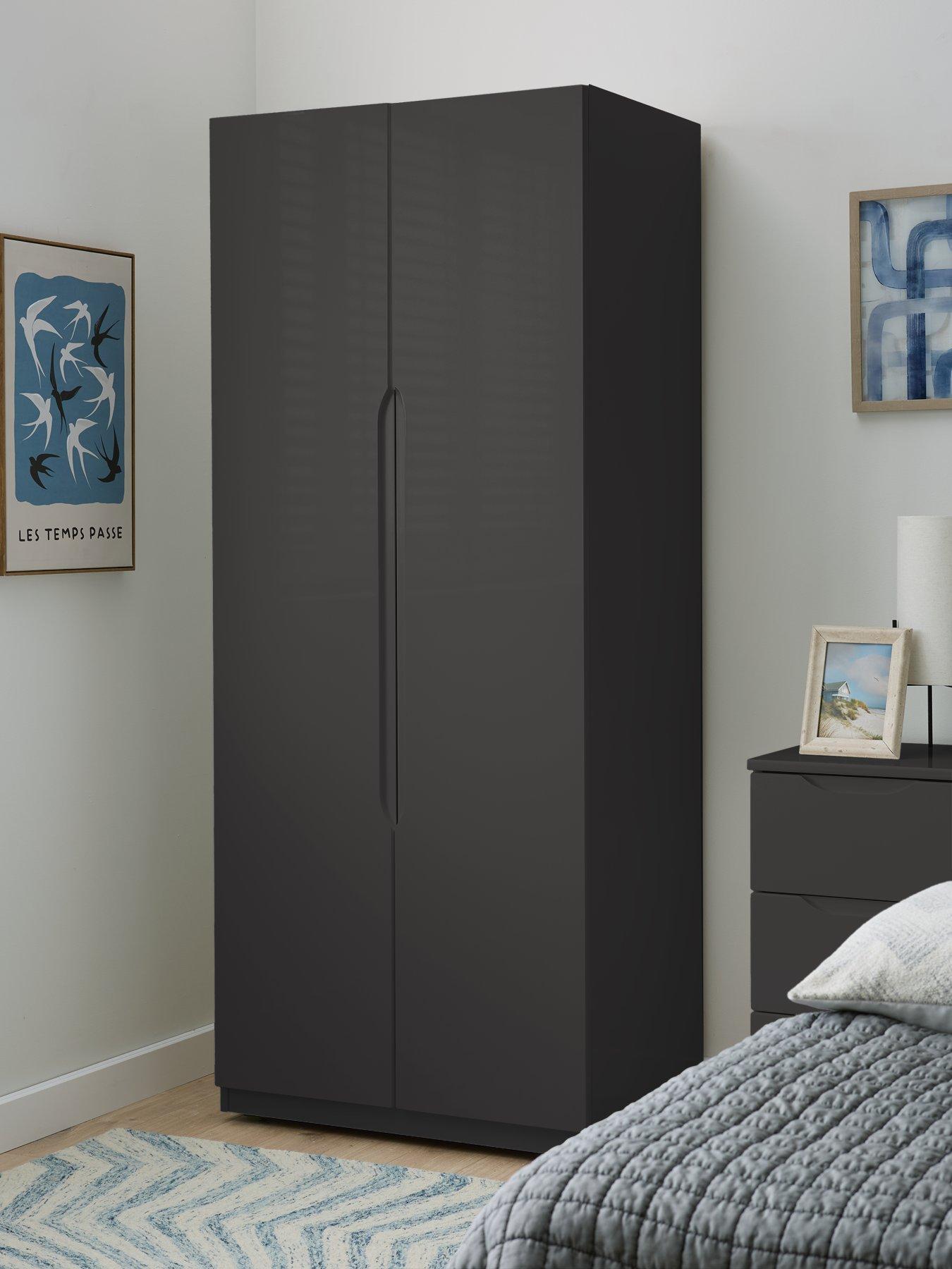 One Call Monaco Ready Assembled 2 Door Wardrobe - Dark Grey Gloss
