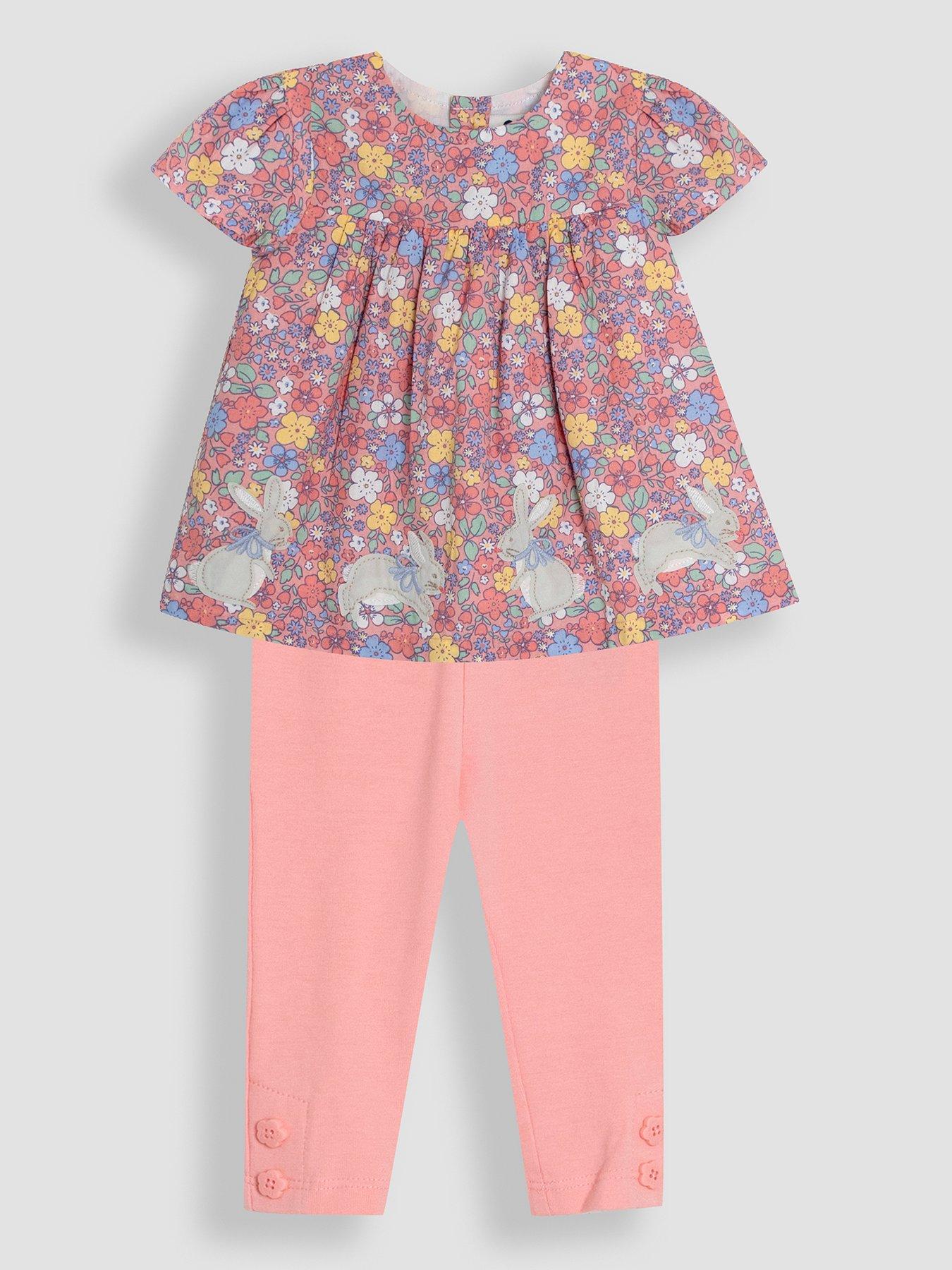  image of jojo-maman-bebe-girls-2-piece-bunny-applique-blouse-leggings-set-pink