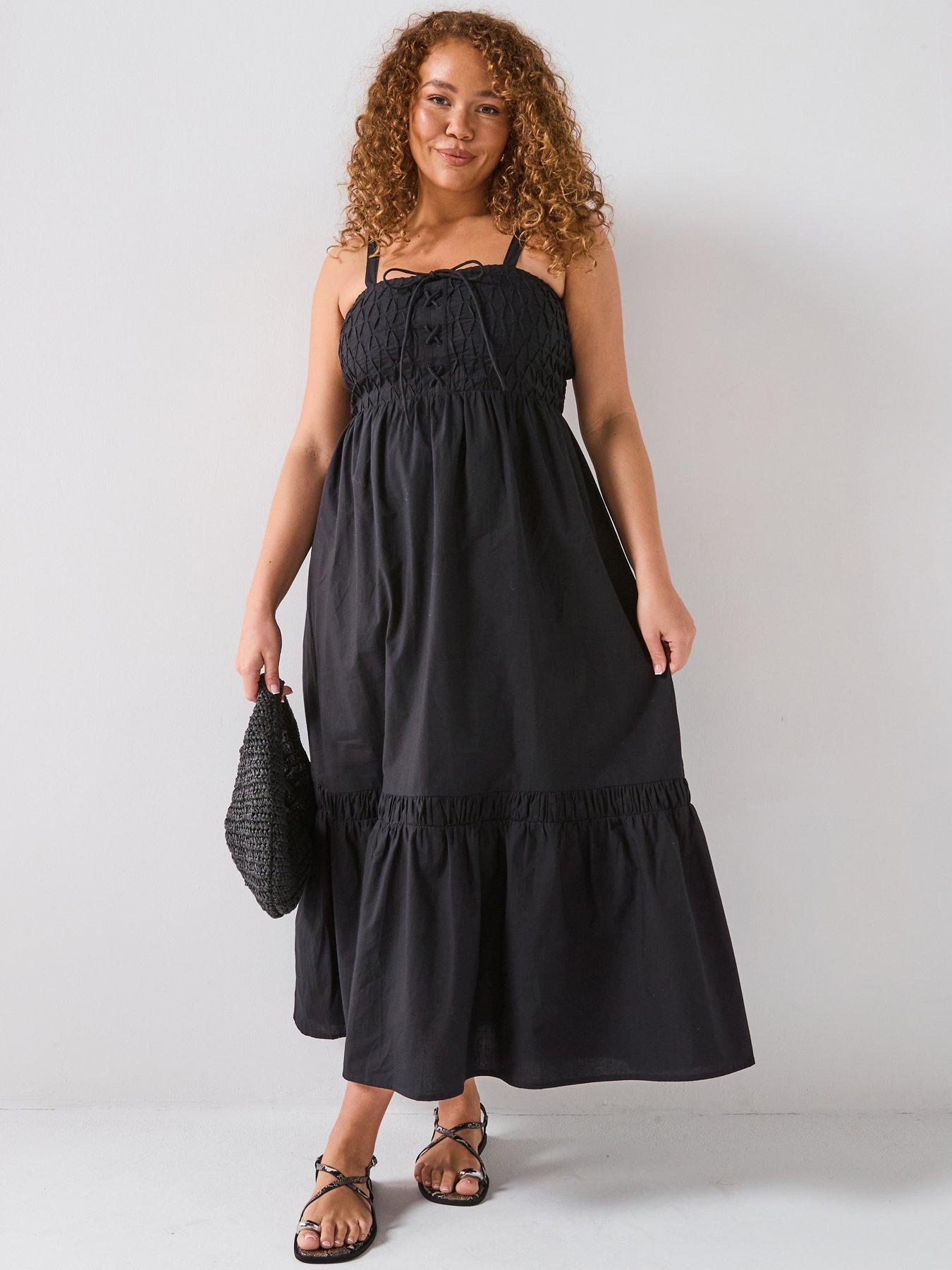 V by Very Curve Tie Detail Strappy Maxi Dress - Black