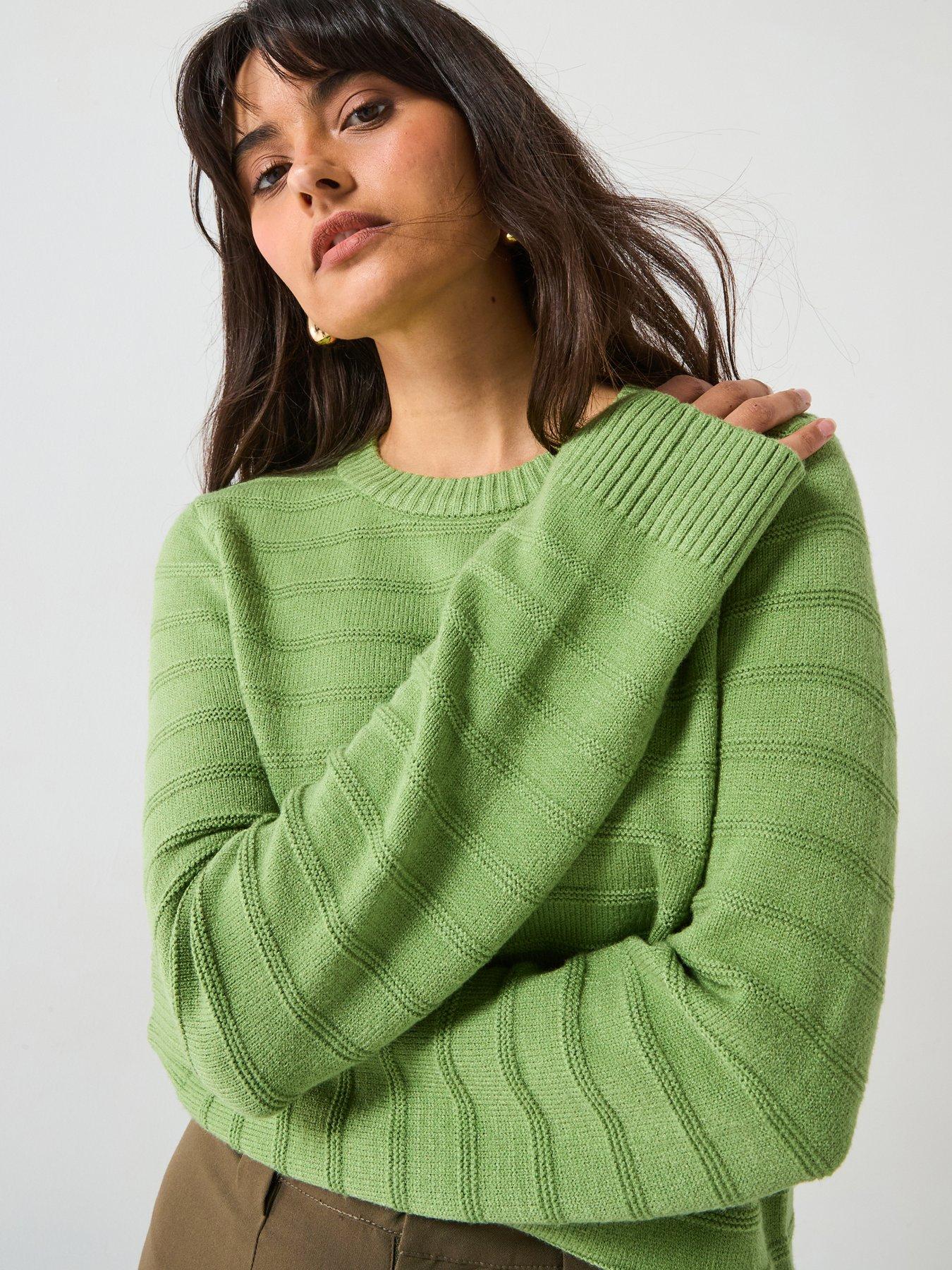 undefined Classic Comfort Crew Neck Stitch Interest Jumper - Green