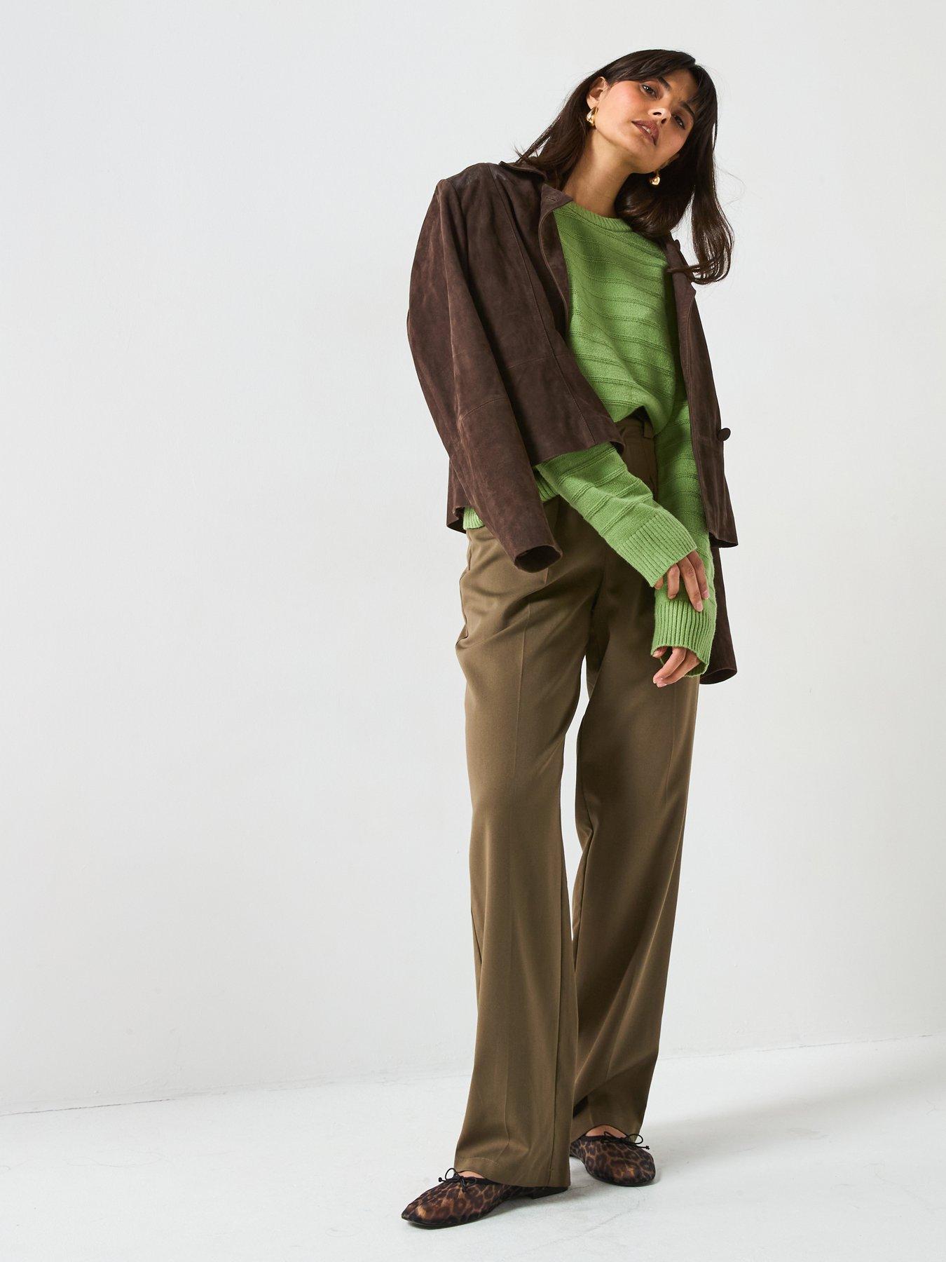 Image 3 of 5 of V by Very Classic Comfort Crew Neck Stitch Interest Jumper - Green