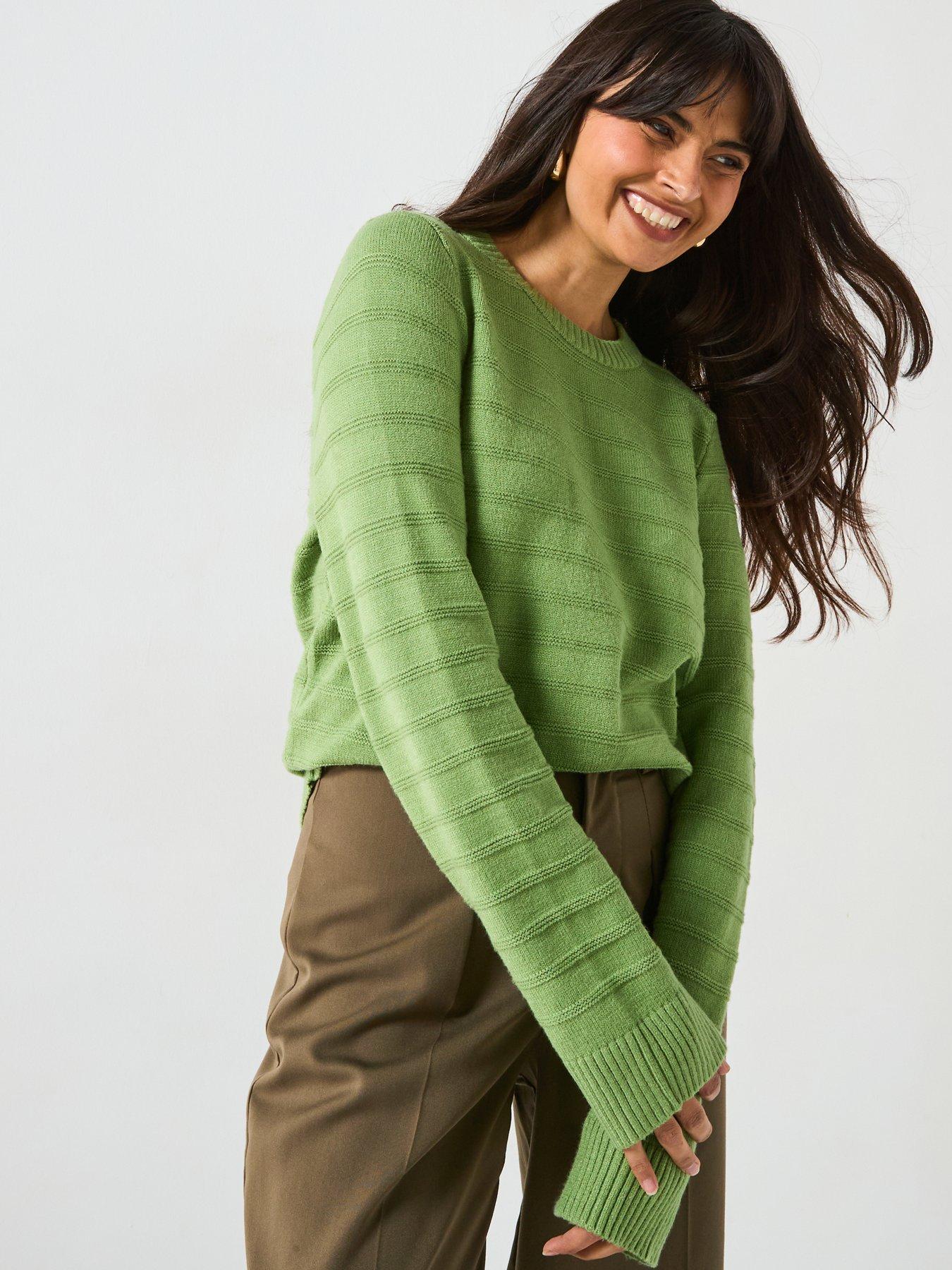 Image 5 of 5 of V by Very Classic Comfort Crew Neck Stitch Interest Jumper - Green