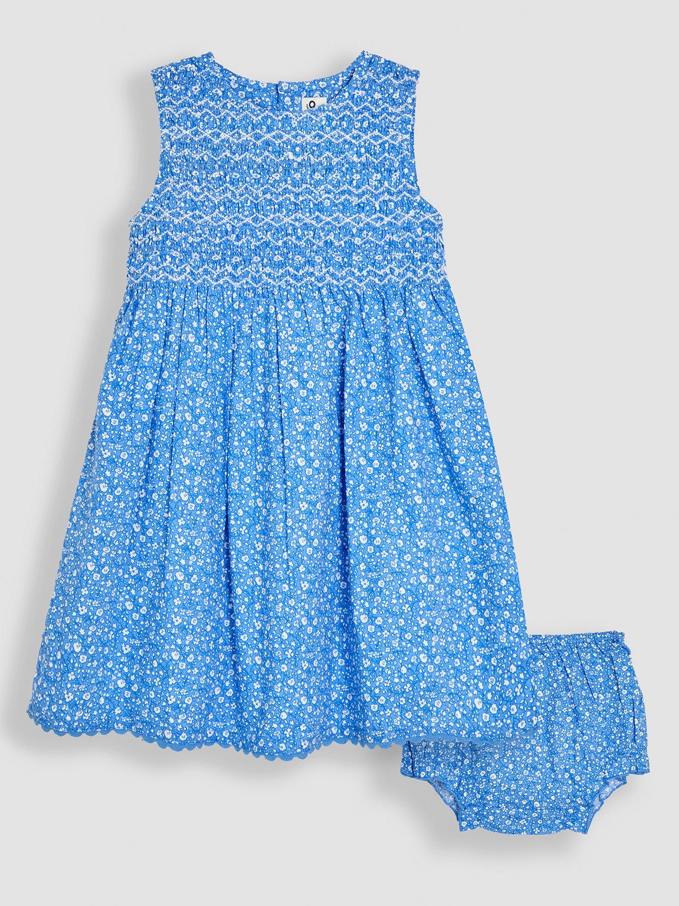 undefined Girls Floral Smocked Sleeveless Dress - Blue