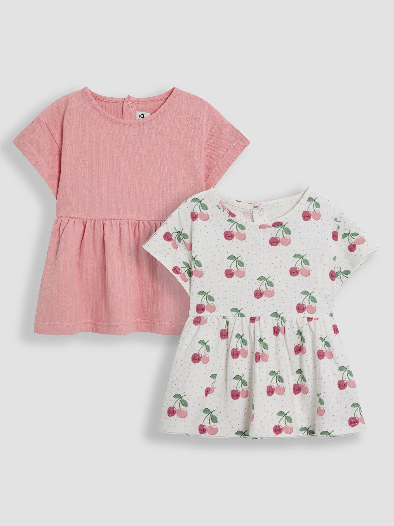 JoJo Maman Bebe Girls 2-Pack Cherry T-Shirts - Cream