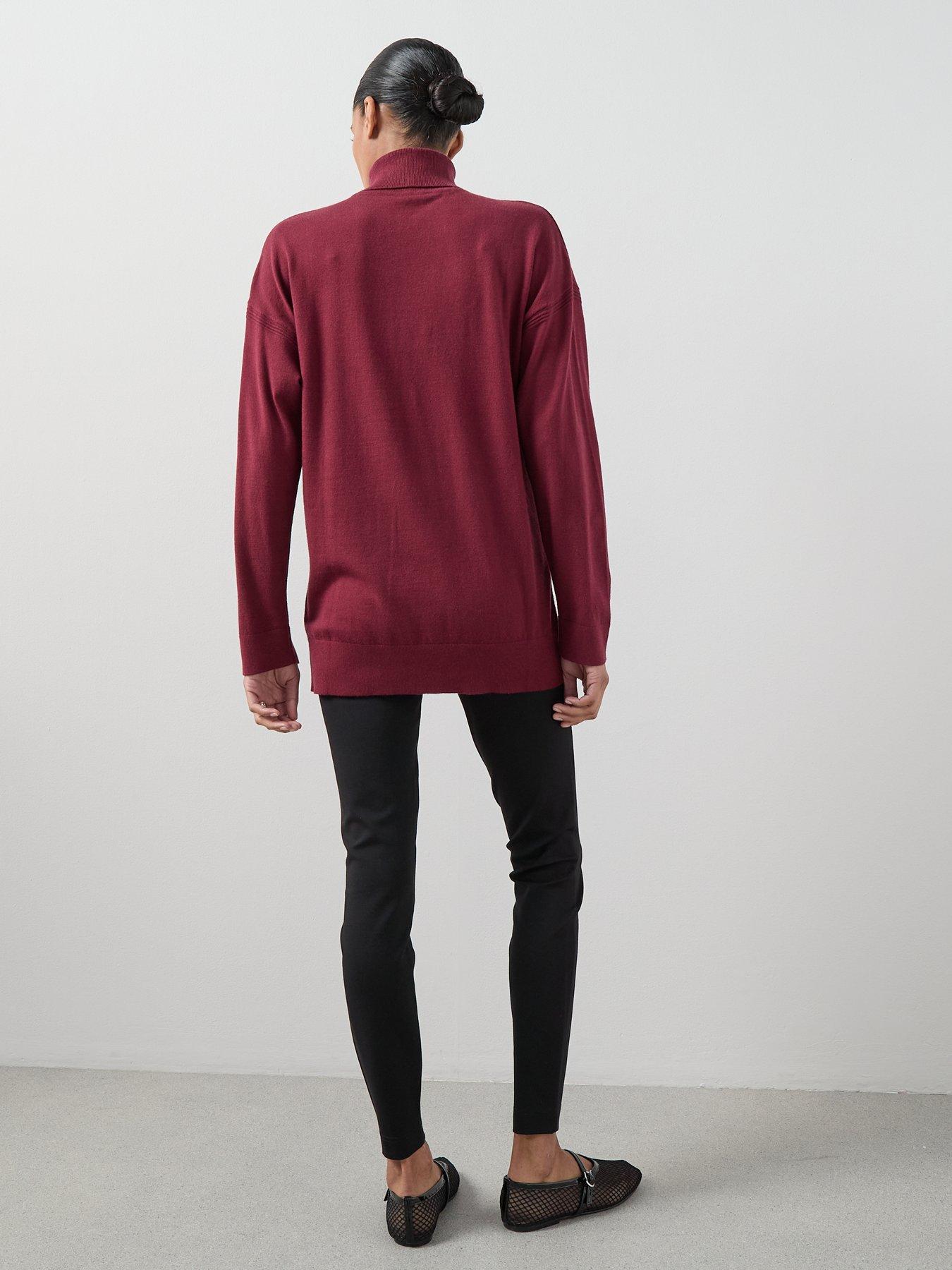  image of the-very-collection-classic-comfort-longline-roll-neck-jumper-burgundy