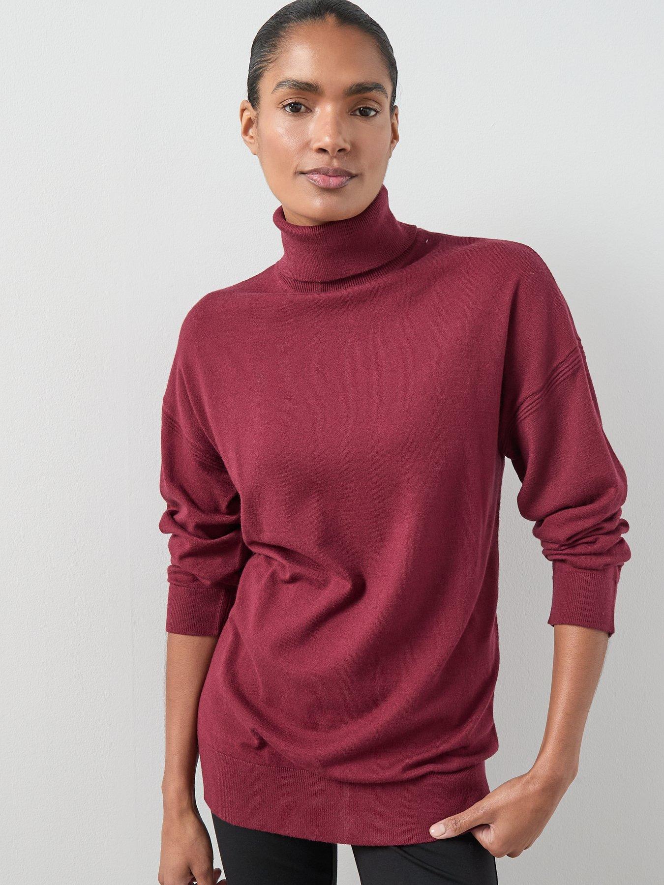  image of the-very-collection-classic-comfort-longline-roll-neck-jumper-burgundy