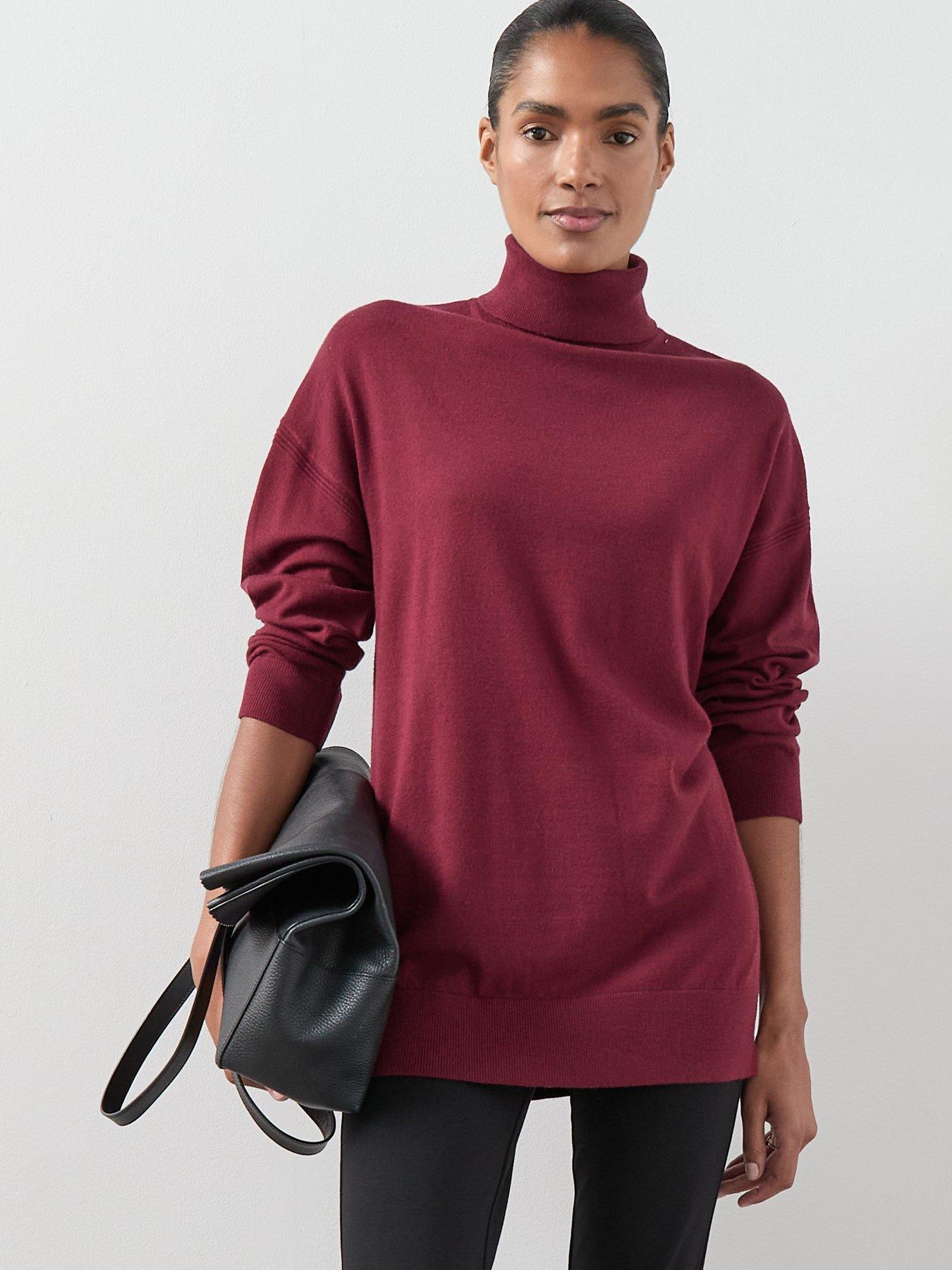  image of the-very-collection-classic-comfort-longline-roll-neck-jumper-burgundy
