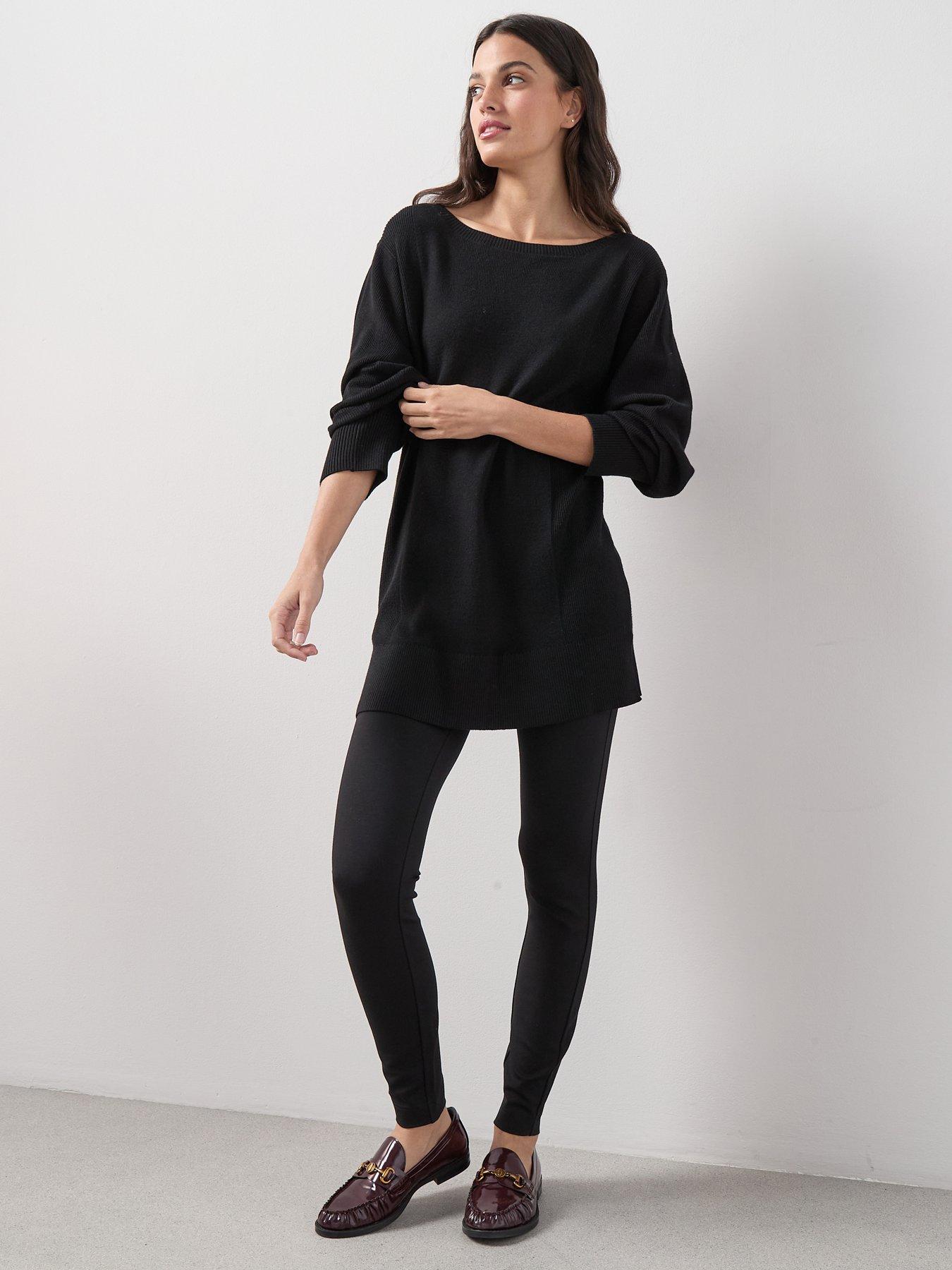  image of the-very-collection-classic-comfort-slash-neck-wide-sleeve-longline-jumper-black