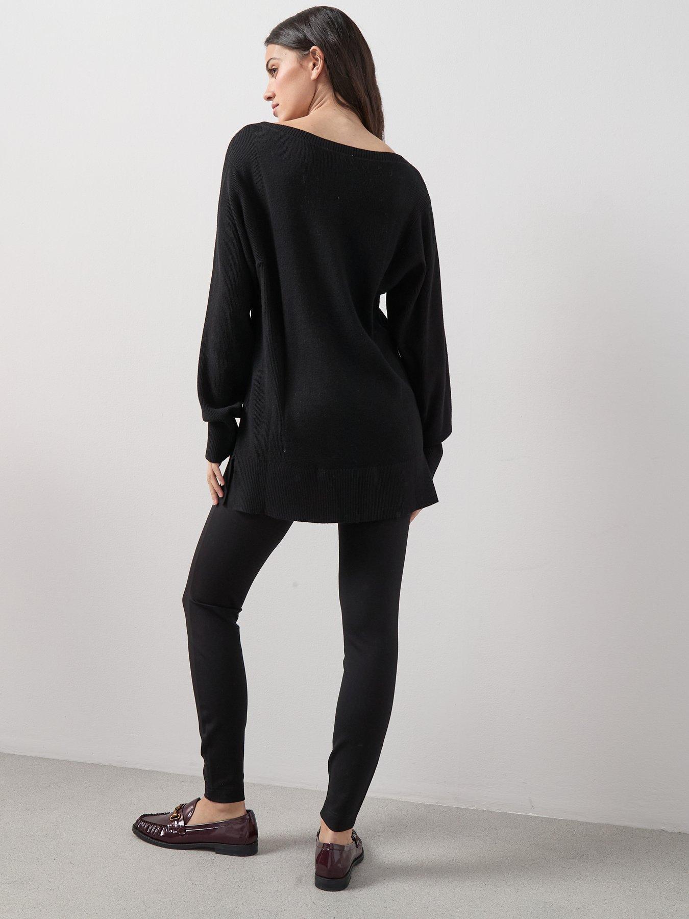  image of the-very-collection-classic-comfort-slash-neck-wide-sleeve-longline-jumper-black