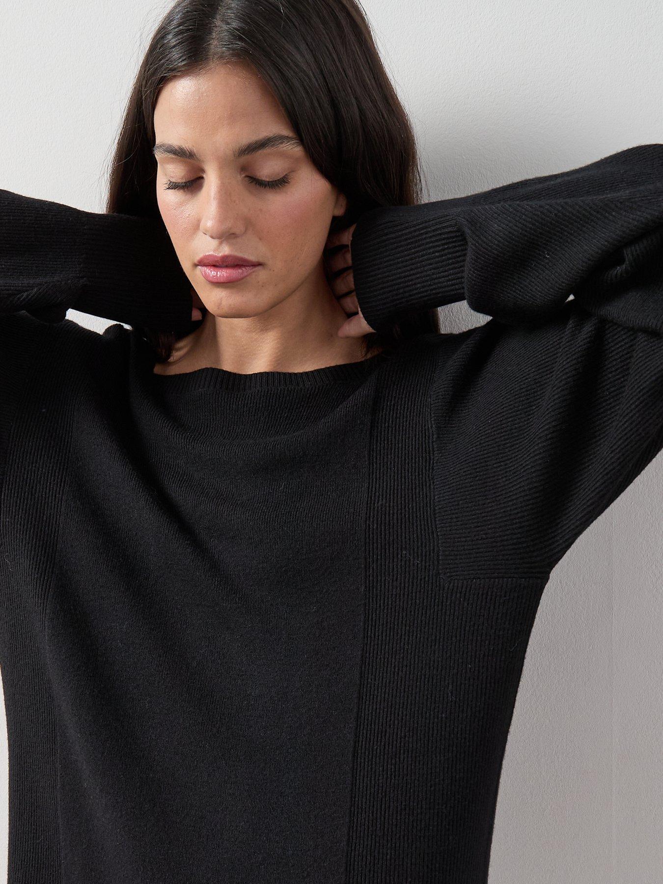  image of the-very-collection-classic-comfort-slash-neck-wide-sleeve-longline-jumper-black