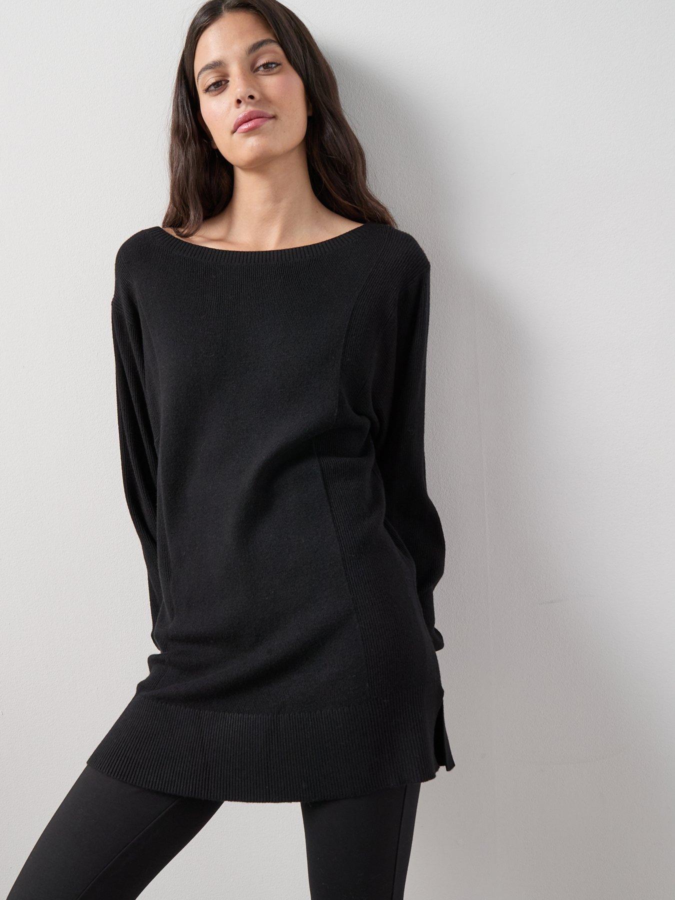  image of the-very-collection-classic-comfort-slash-neck-wide-sleeve-longline-jumper-black