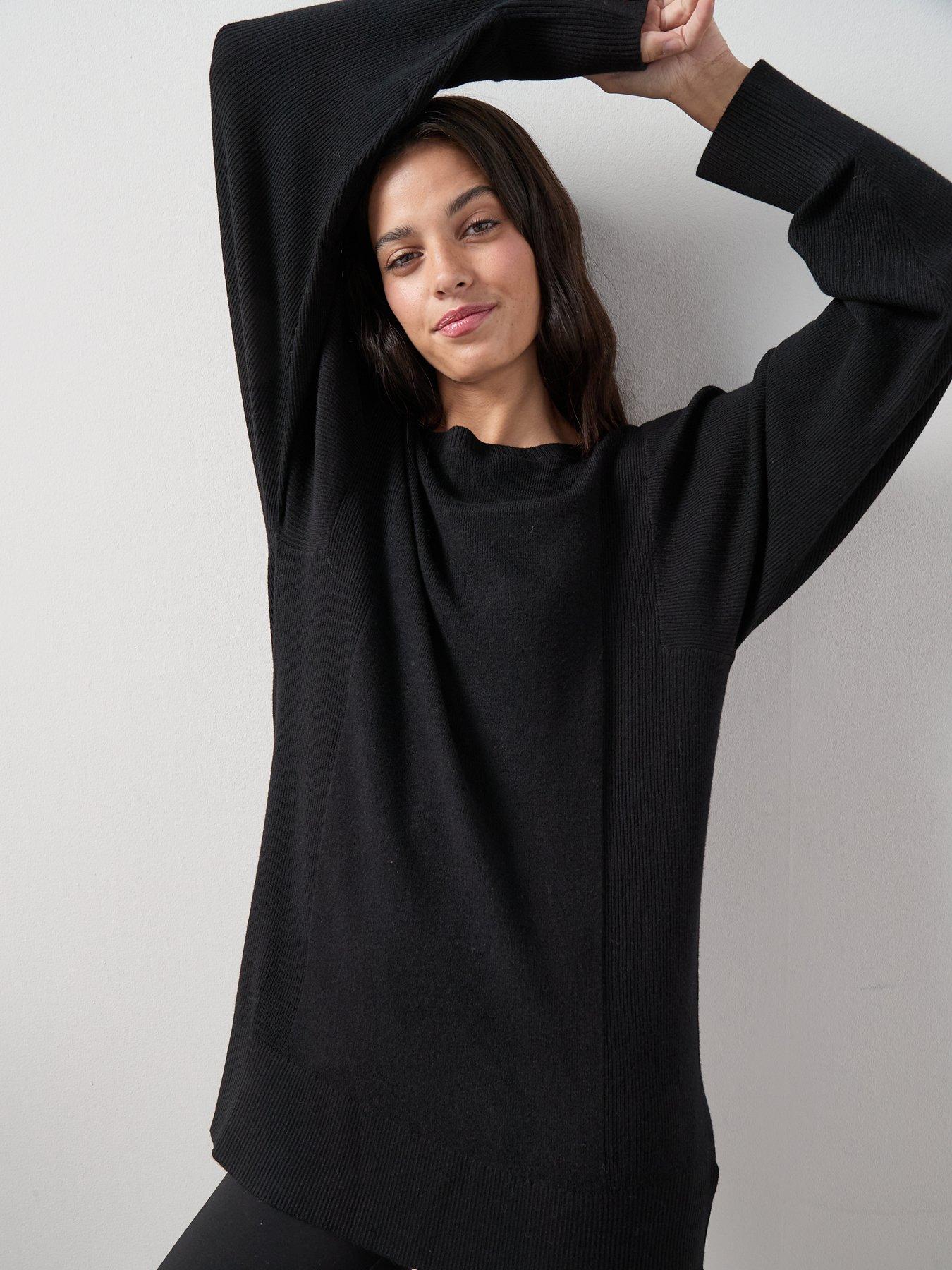  image of the-very-collection-classic-comfort-slash-neck-wide-sleeve-longline-jumper-black