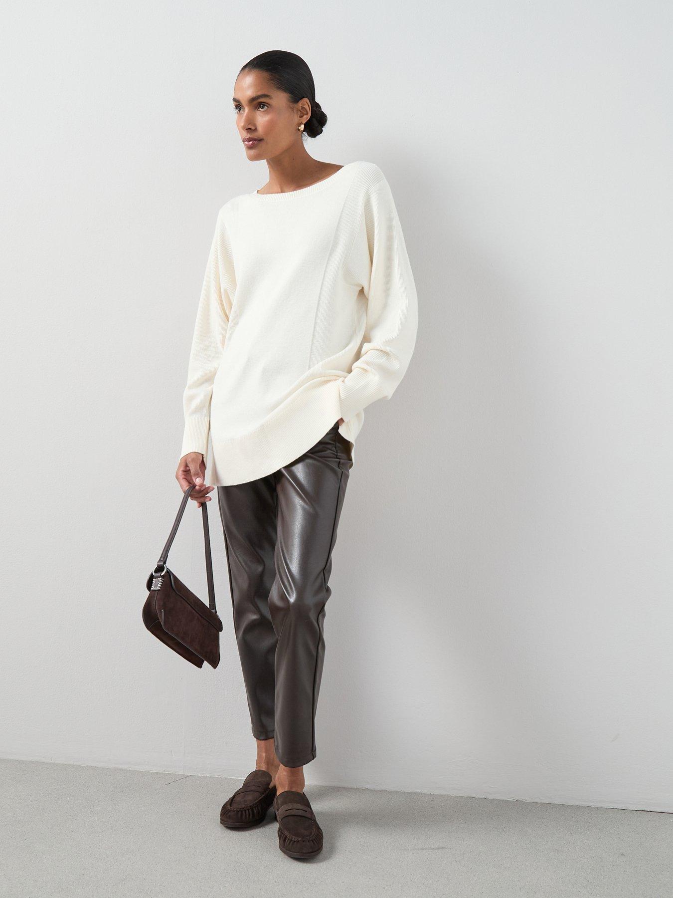 Image 1 of 6 of The Very Collection Classic Comfort Slash Neck Wide Sleeve Longline Jumper - Cream