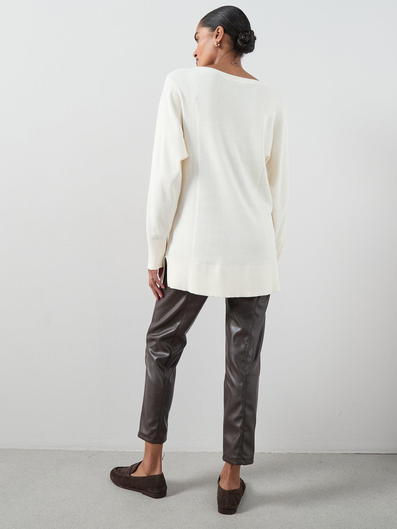 image of the-very-collection-classic-comfort-slash-neck-wide-sleeve-longline-jumper-cream