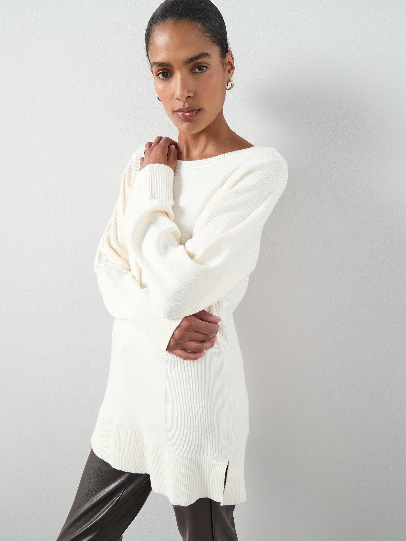  image of the-very-collection-classic-comfort-slash-neck-wide-sleeve-longline-jumper-cream