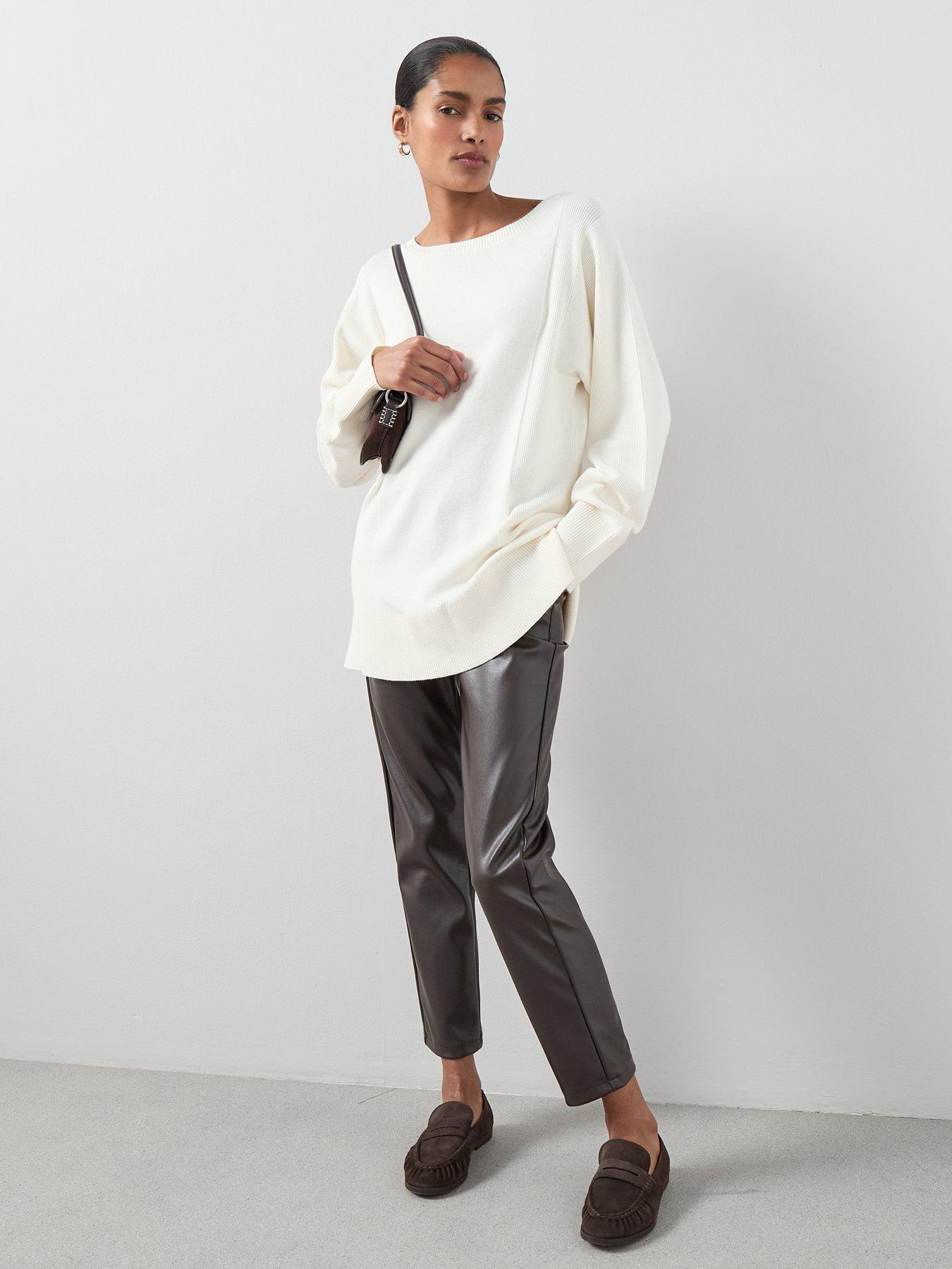 Image 5 of 6 of The Very Collection Classic Comfort Slash Neck Wide Sleeve Longline Jumper - Cream