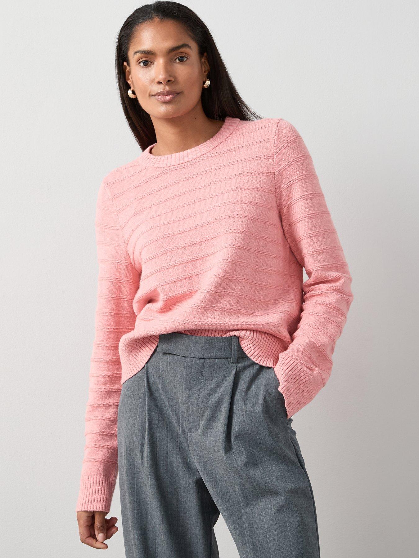 undefined Classic Comfort Crew Neck Stitch Interest Jumper - Pink