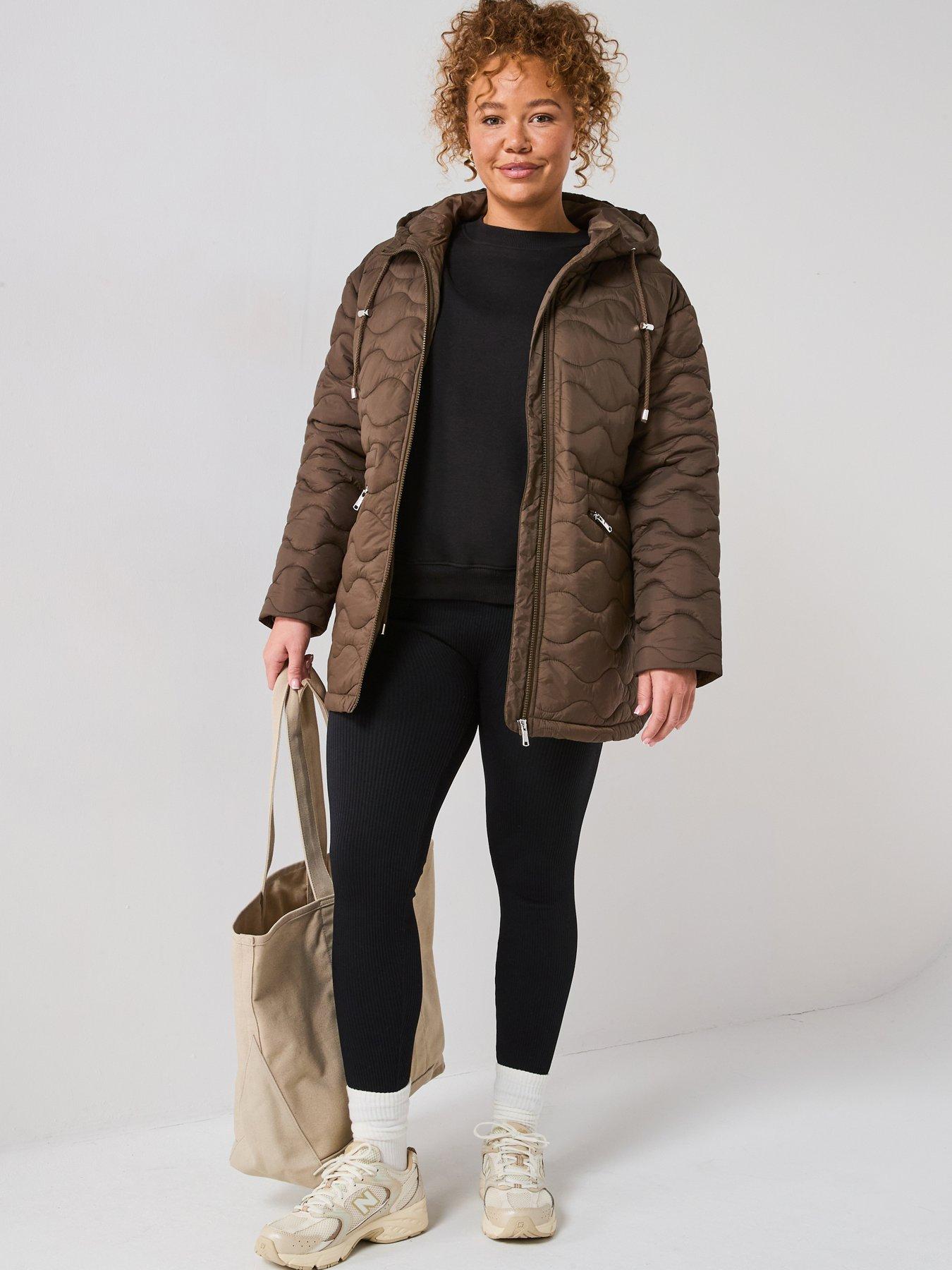undefined Quilted Cinched Waist Jacket - Khaki
