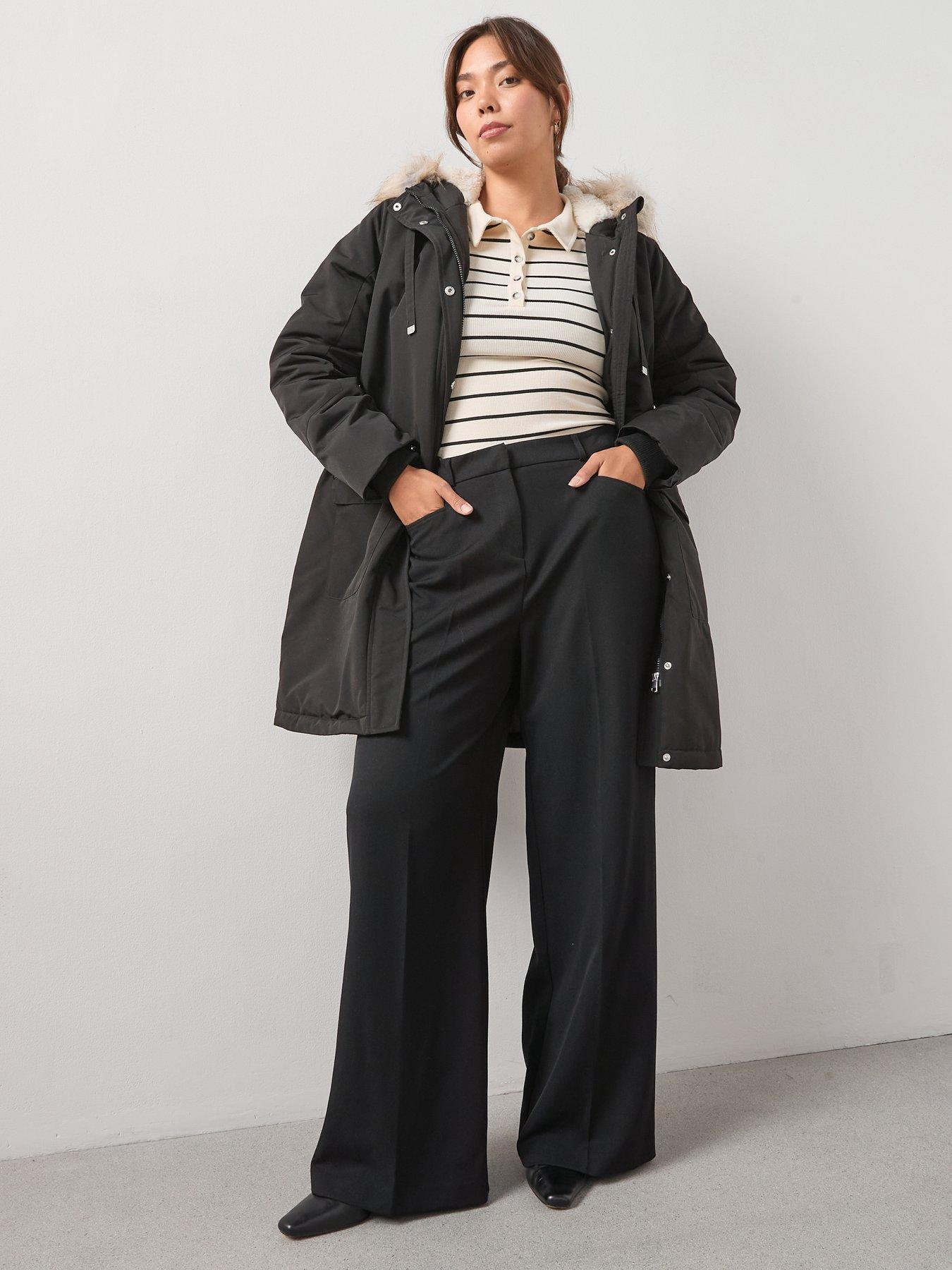 Image 3 of 6 of V by Very Curve Faux Fur Trim Parka Coat - Black